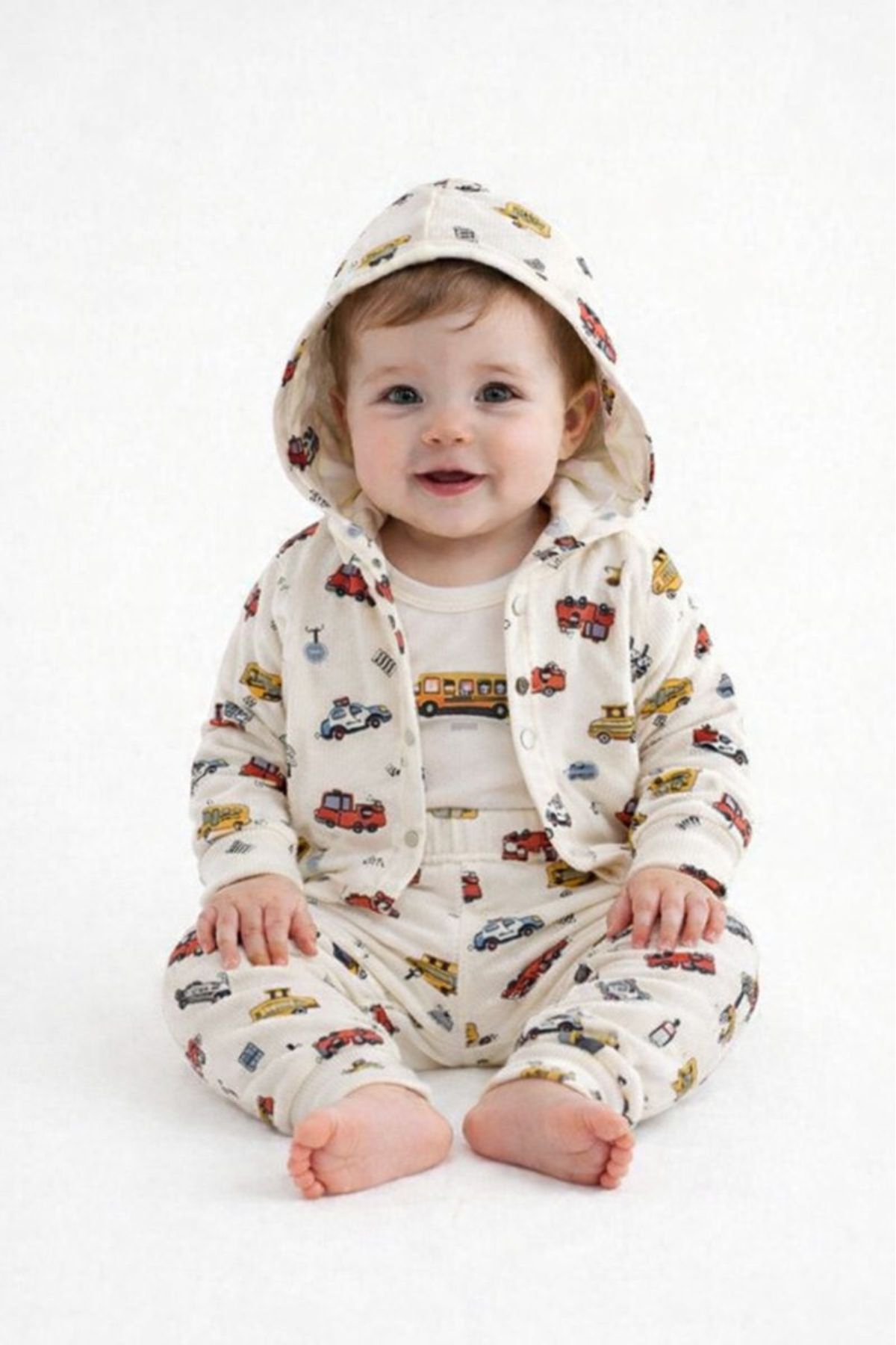 Бебешки комплект за момче с дълъг ръкав 3 части, бежов цвят