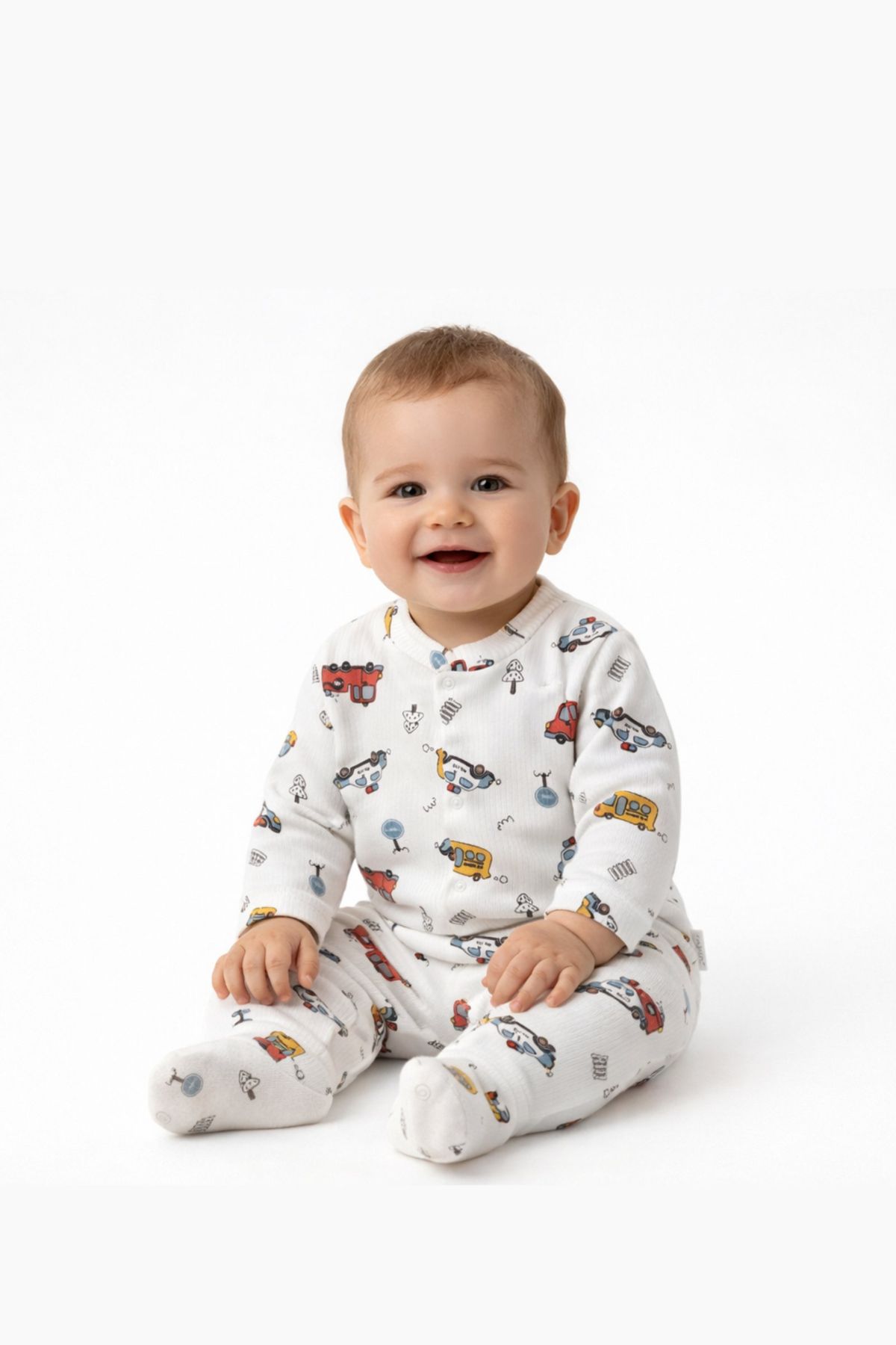 Бебешки гащеризон за момче с дълъг ръкав, бял цвят