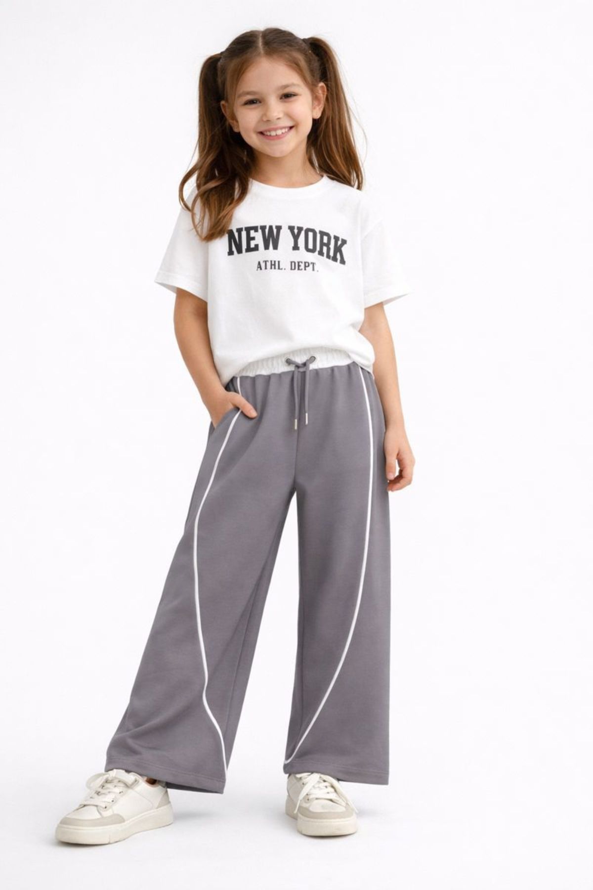 Детски спортен панталон за момиче, сив цвят