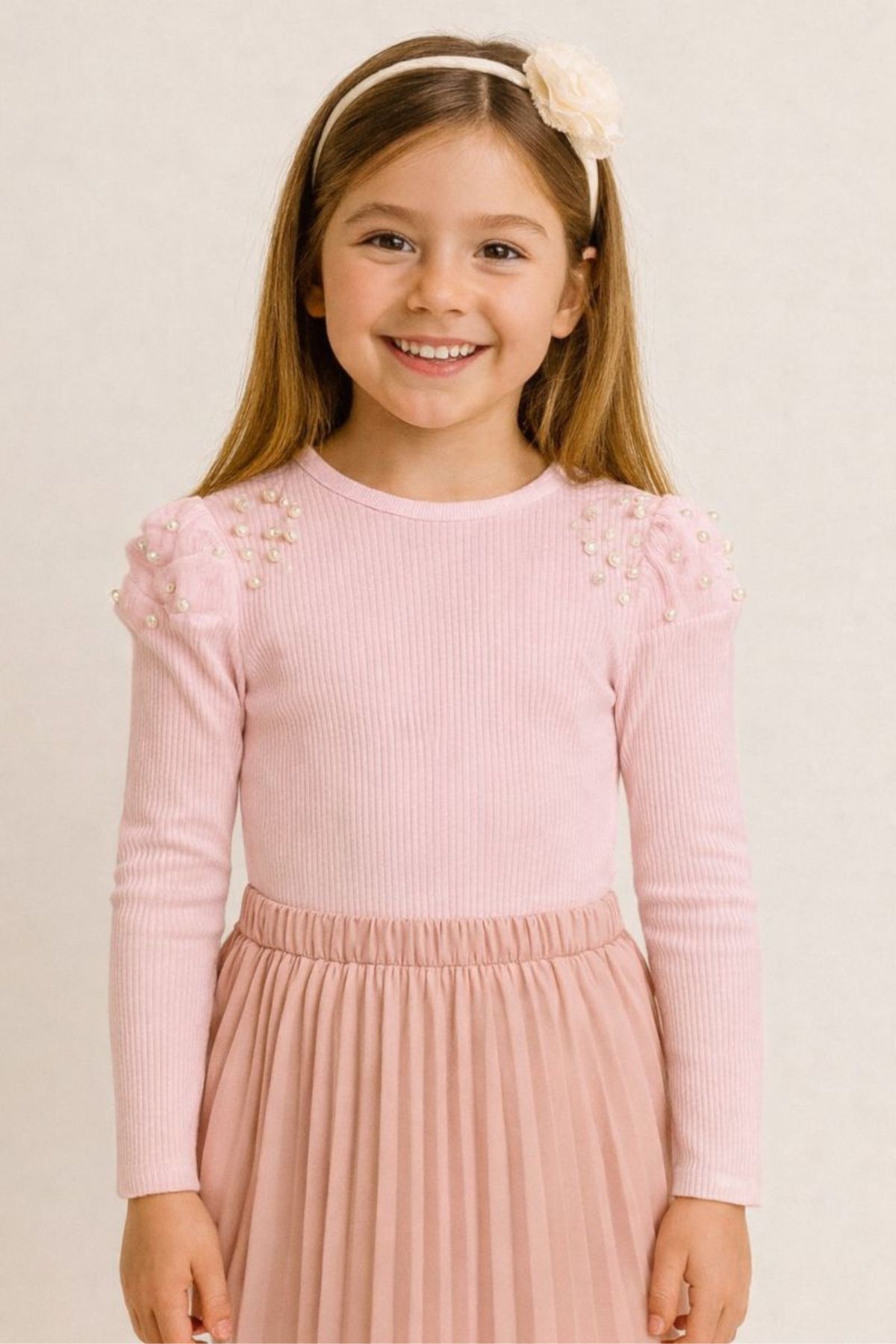 Детска блуза за момиче с дълъг ръкав, розов цвят