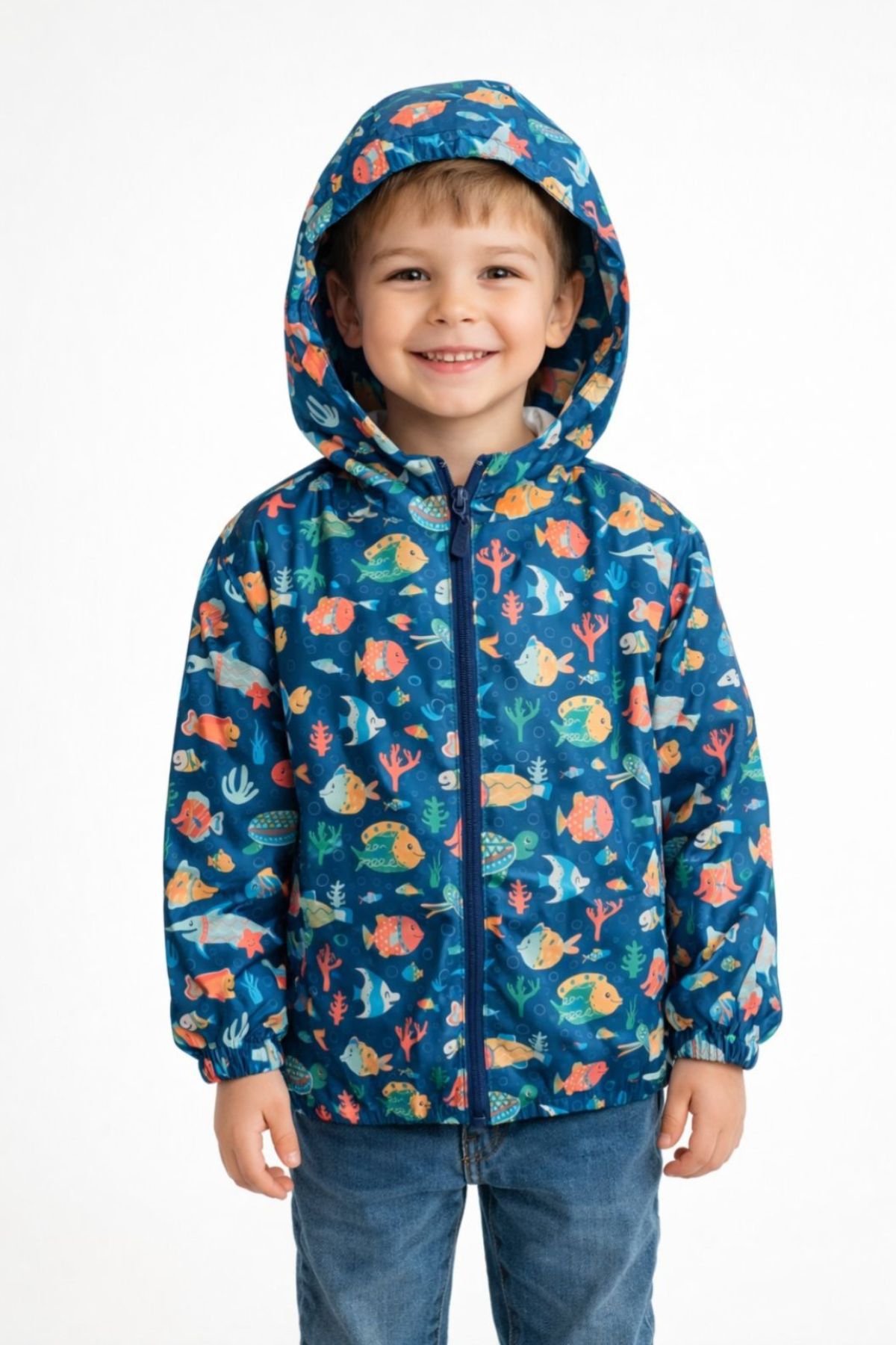 Детско яке момче с рибки, син цвят