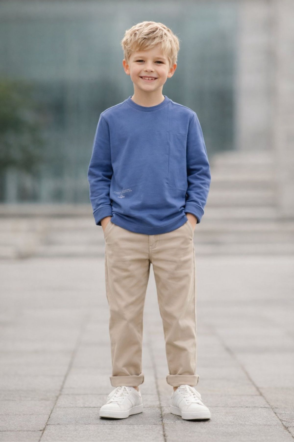 Детска блуза за момче с дълъг ръкав, син цвят