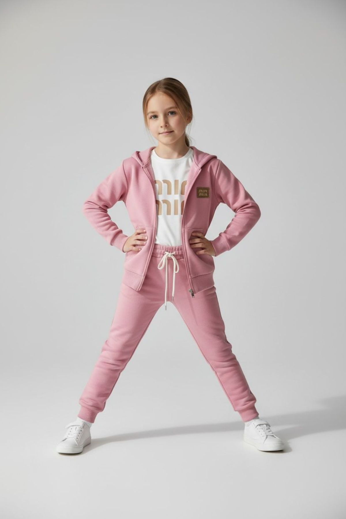 Детски комплект за момиче с дълъг ръкав 3 части, тъмно розов цвят