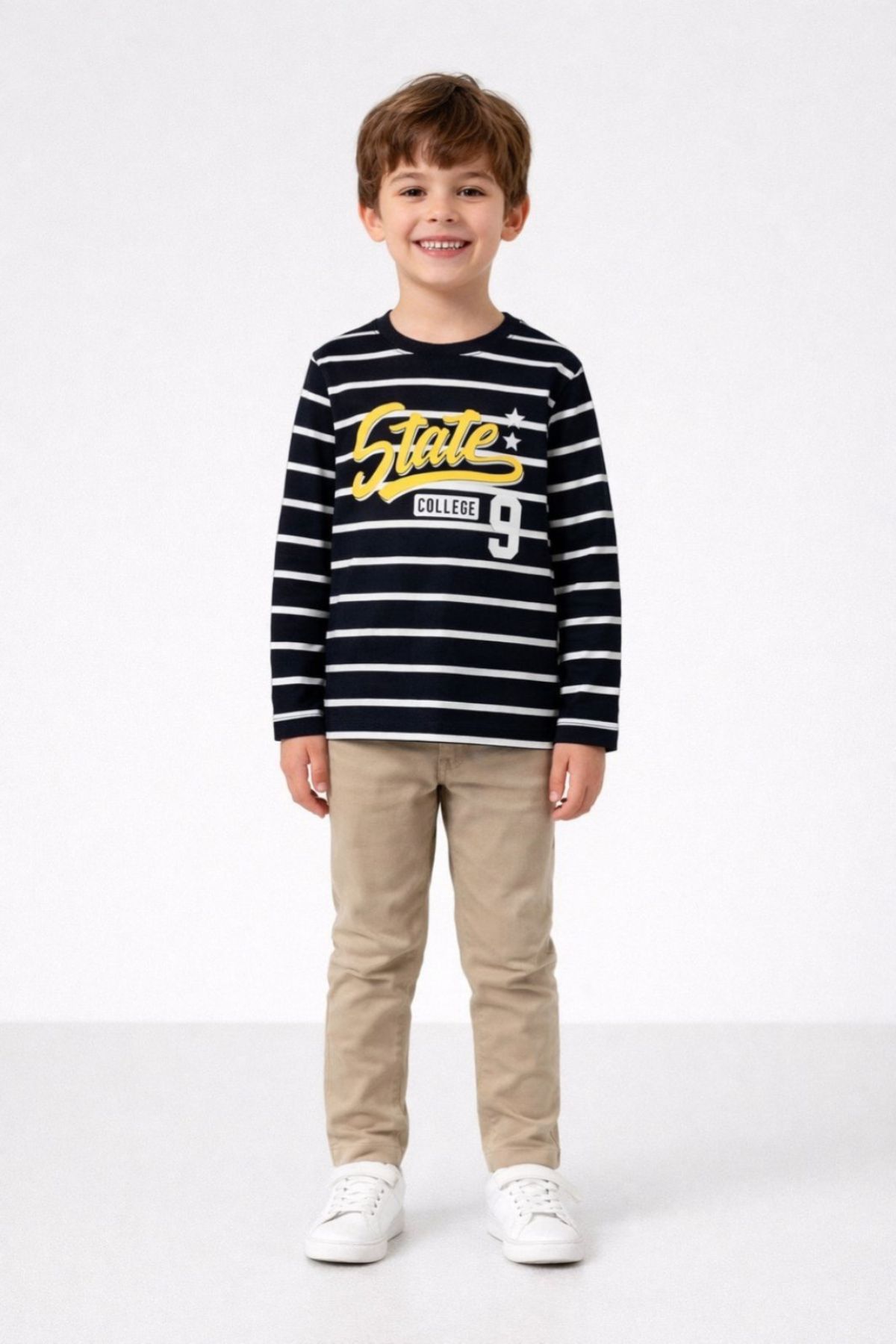 Детска блуза момче дълъг ръкав,тъмно синьо и бяло рае