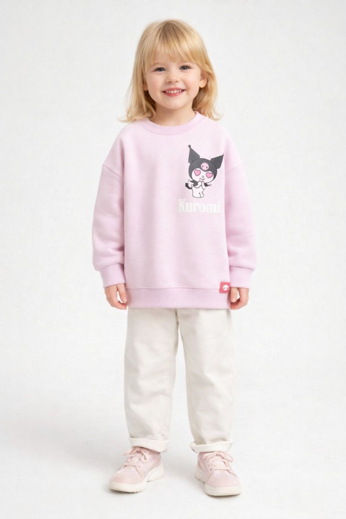 Детска блуза момиче с дълъг ръкав Kuromi, розов цвят
