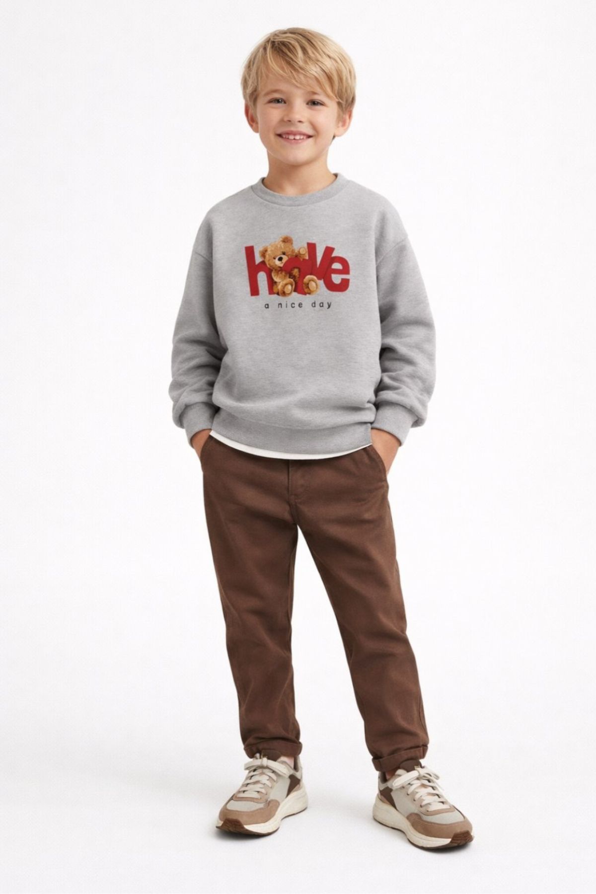 Детска блуза момиче с дълъг ръкав вата, сив цвят