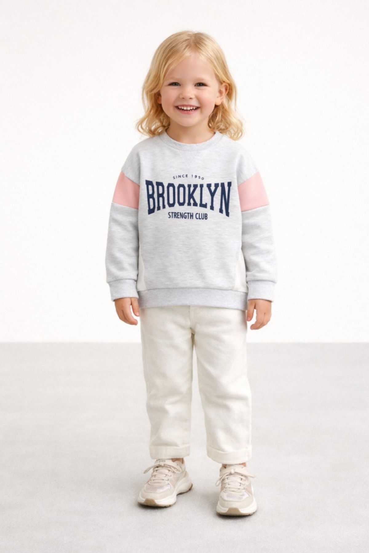 Детска блуза момиче с дълъг ръкав вата, сив цвят