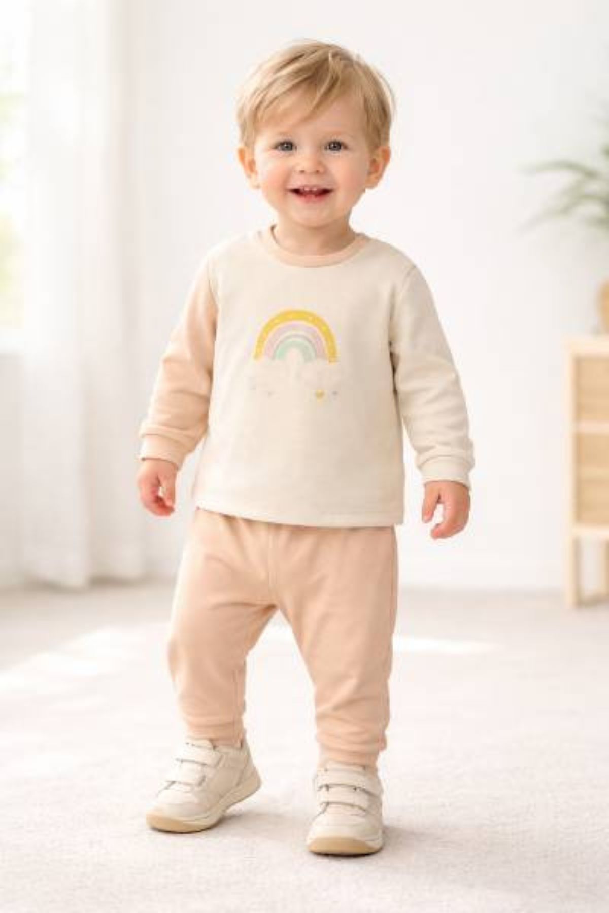 Детски комплект дълъг ръкав момиче,бежов цвят