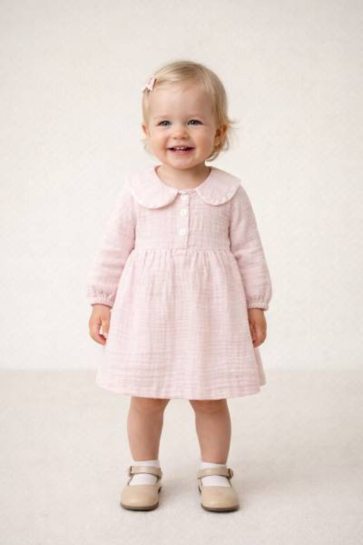 Детска рокля дълъг ръкав, розов цвят