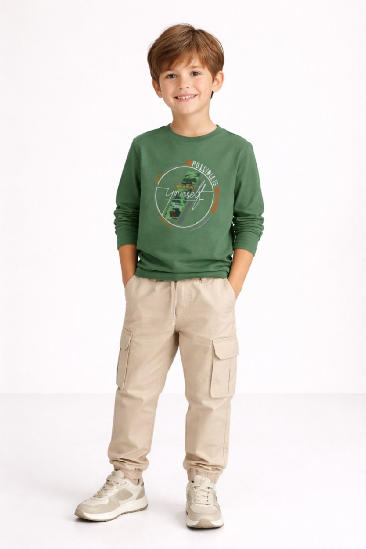 Детска блуза за момче с дълъг ръкав, зелен цвят