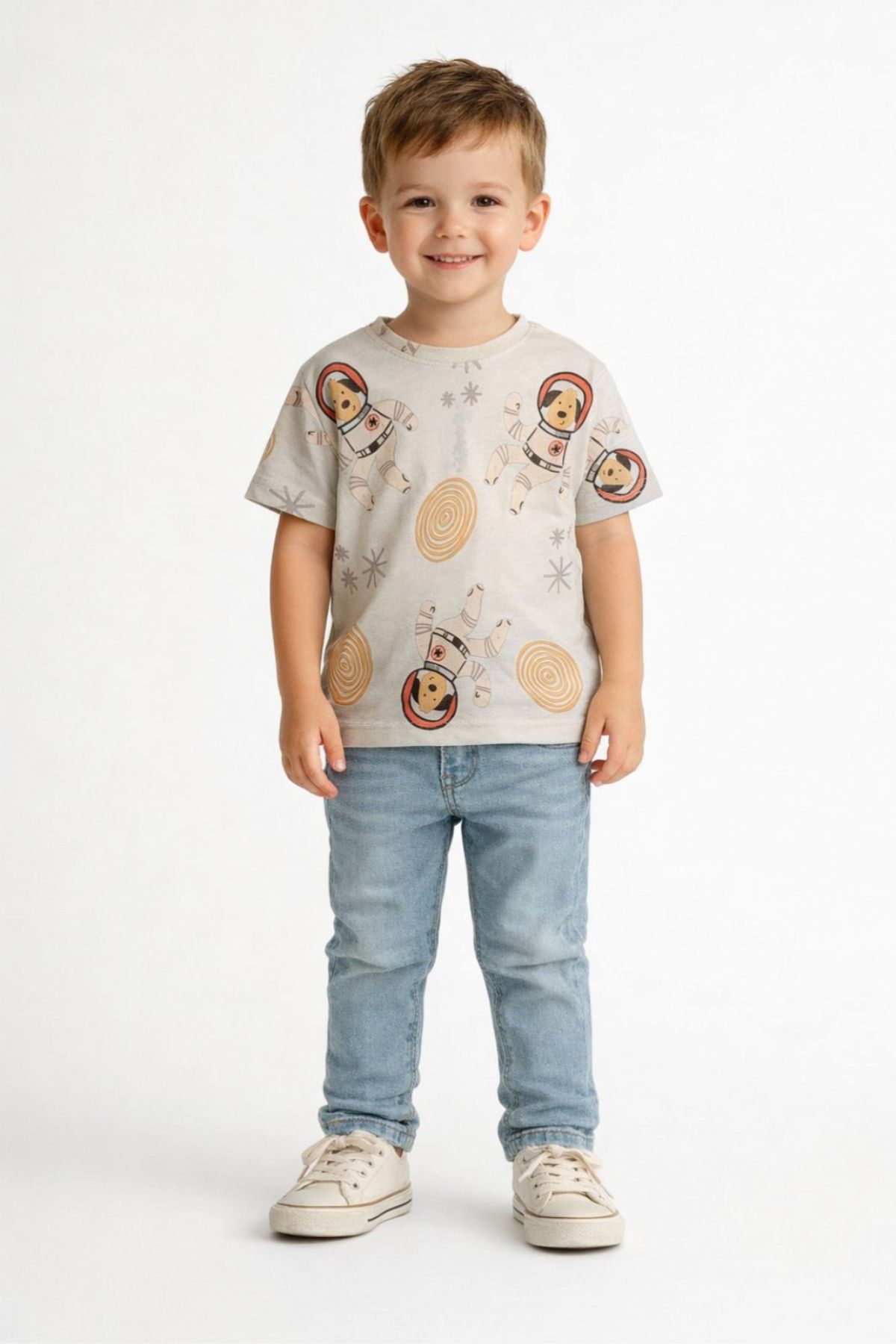 Детска тениска за момче, бежов цвят 