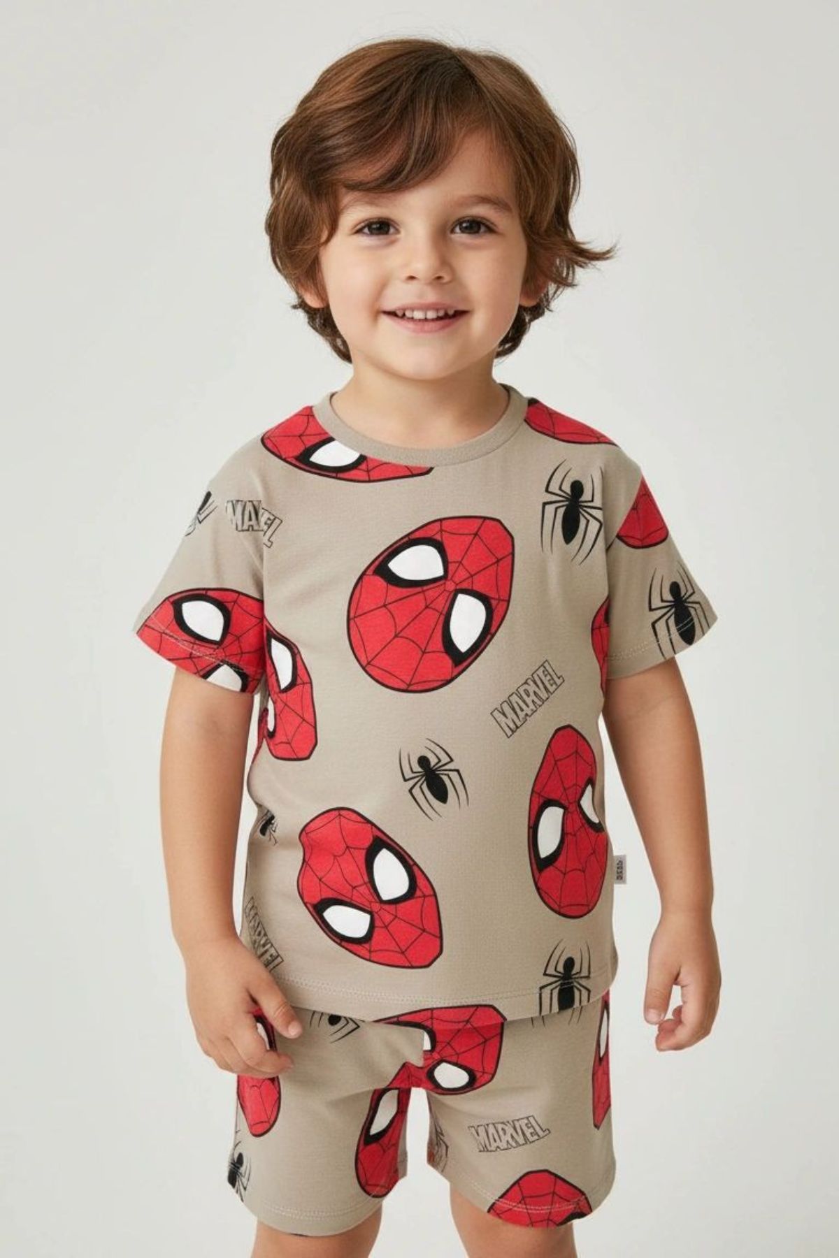 Детска пижама за момче с къс ръкав, кафяв цвят