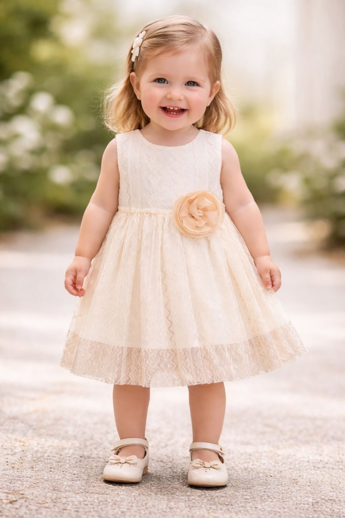 Детска рокля с къс ръкав, цвят сьомга 