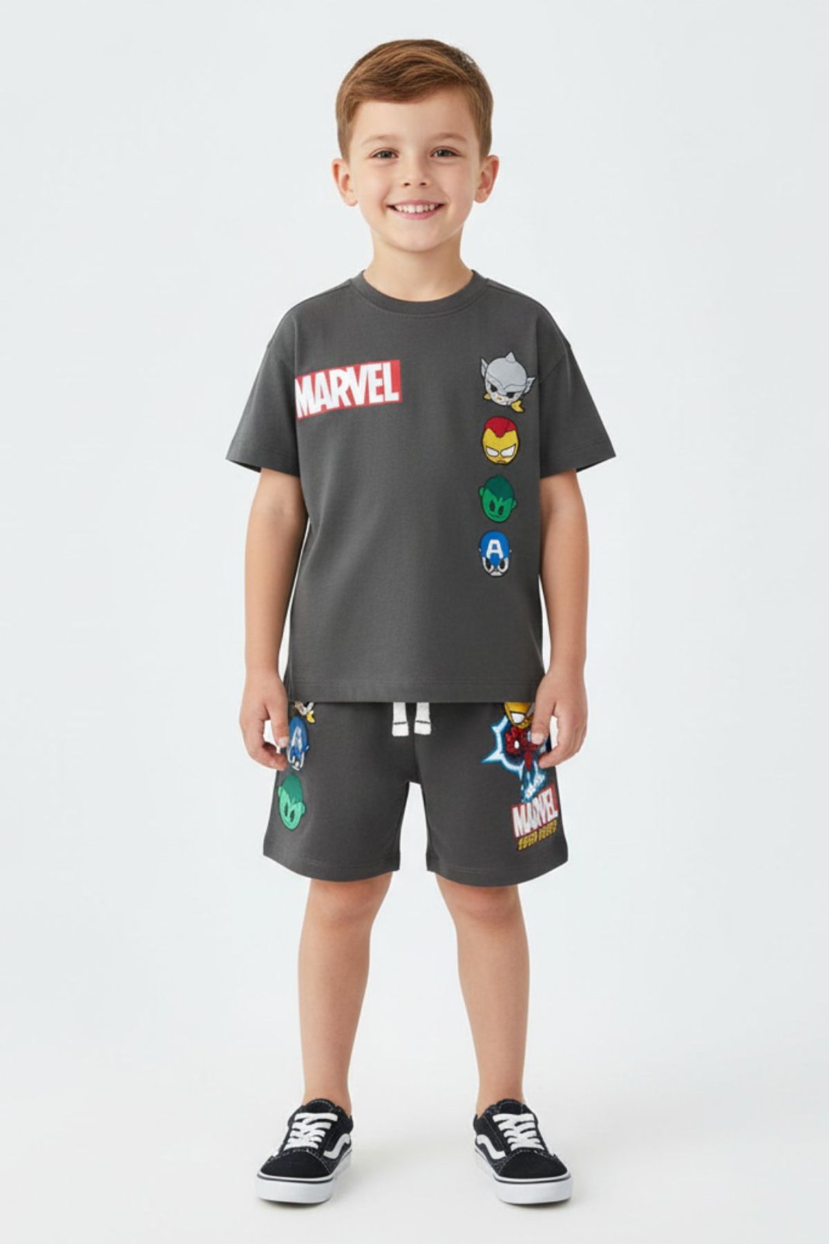 Детски комплект за момче с къс ръкав, тъмно сив цвят