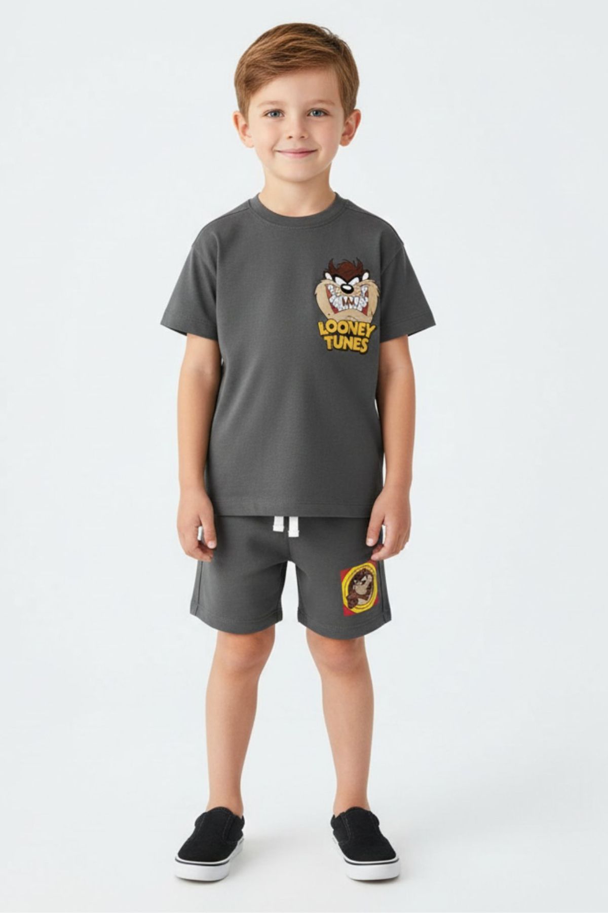 Детски комплект за момче с къс ръкав, тъмно сив цвят