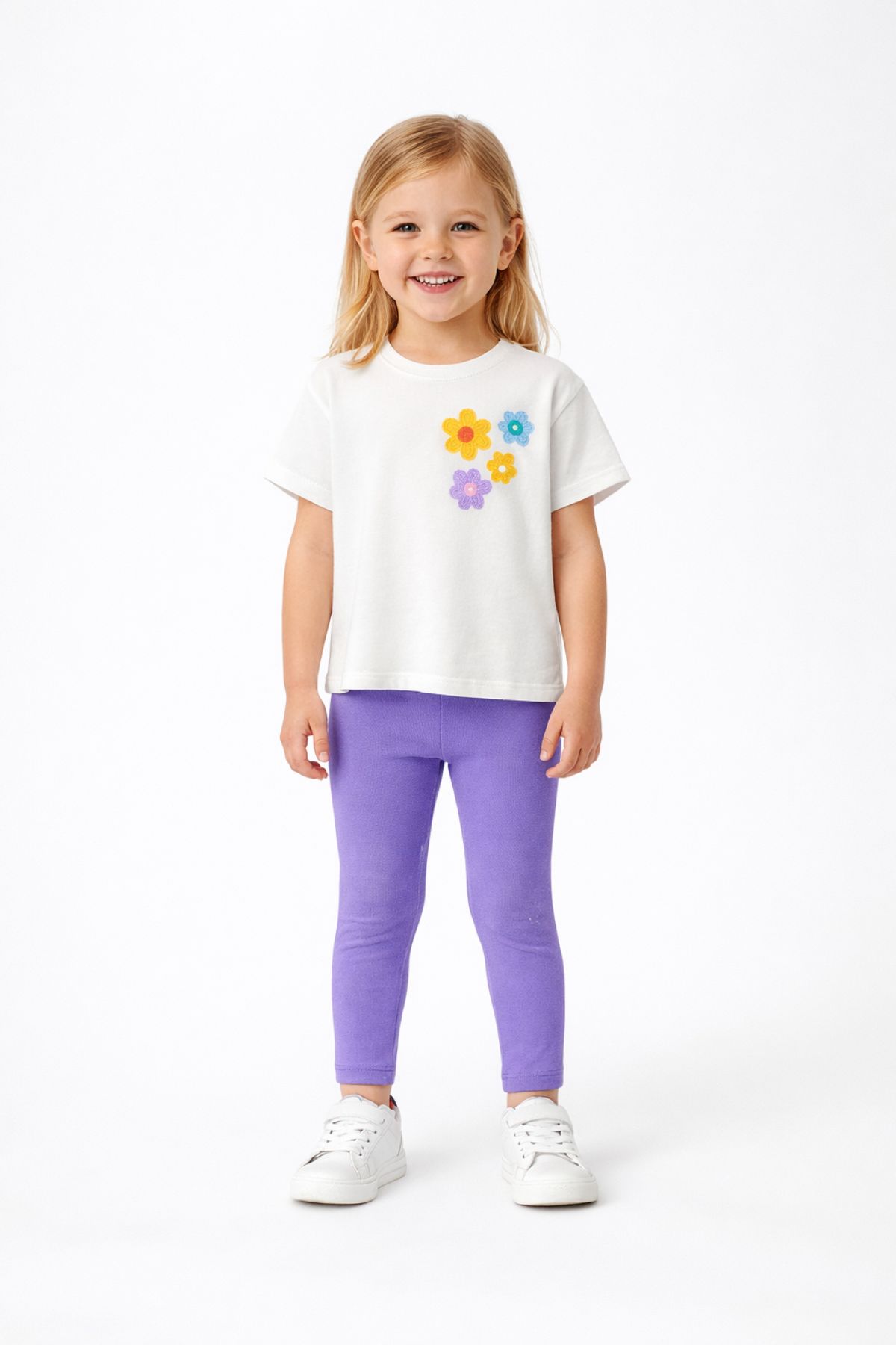 Детски комплект за момиче с къс ръкав, лилав цвят 