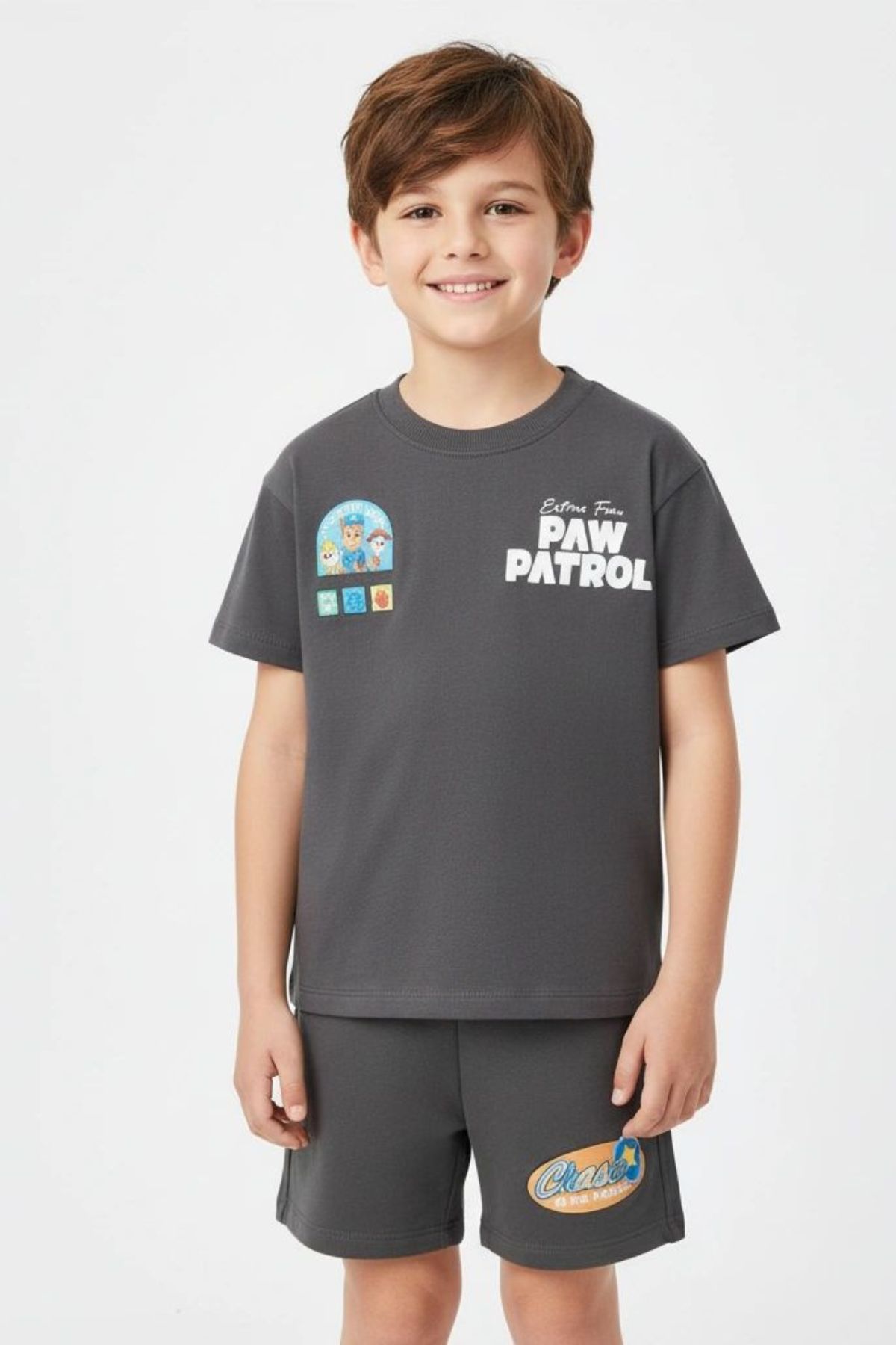 Детски комплект за момче с къс ръкав, тъмно сив цвят  