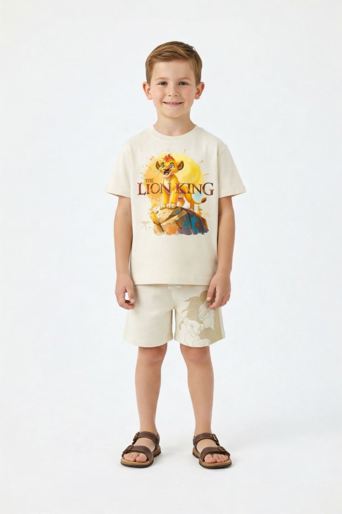 Детски комплект за момче с къс ръкав, бежов цвят