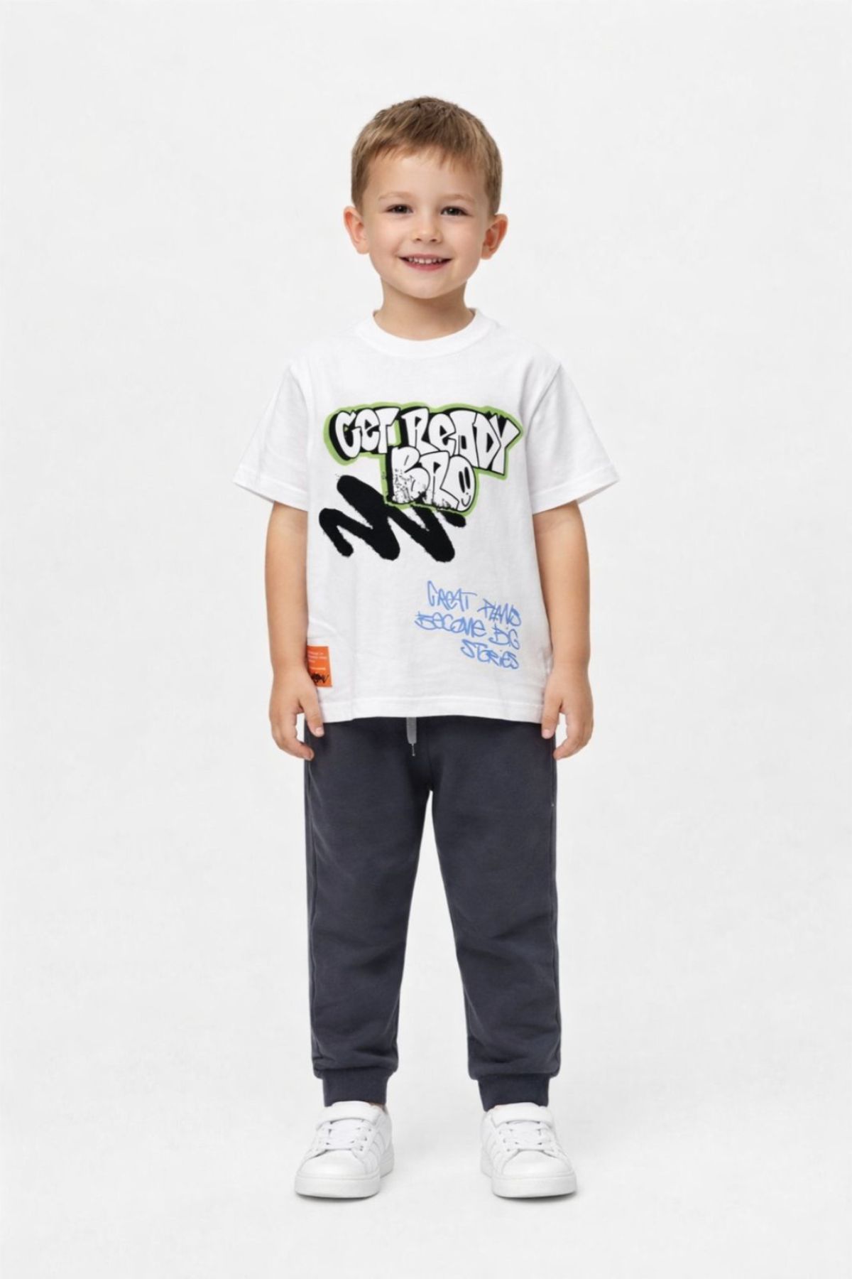 Детски комплект за момче с къс ръкав, сив цвят