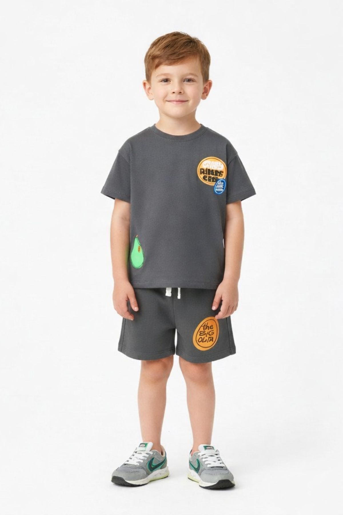 Детски комплект за момче с къс ръкав, тъмно сив цвят