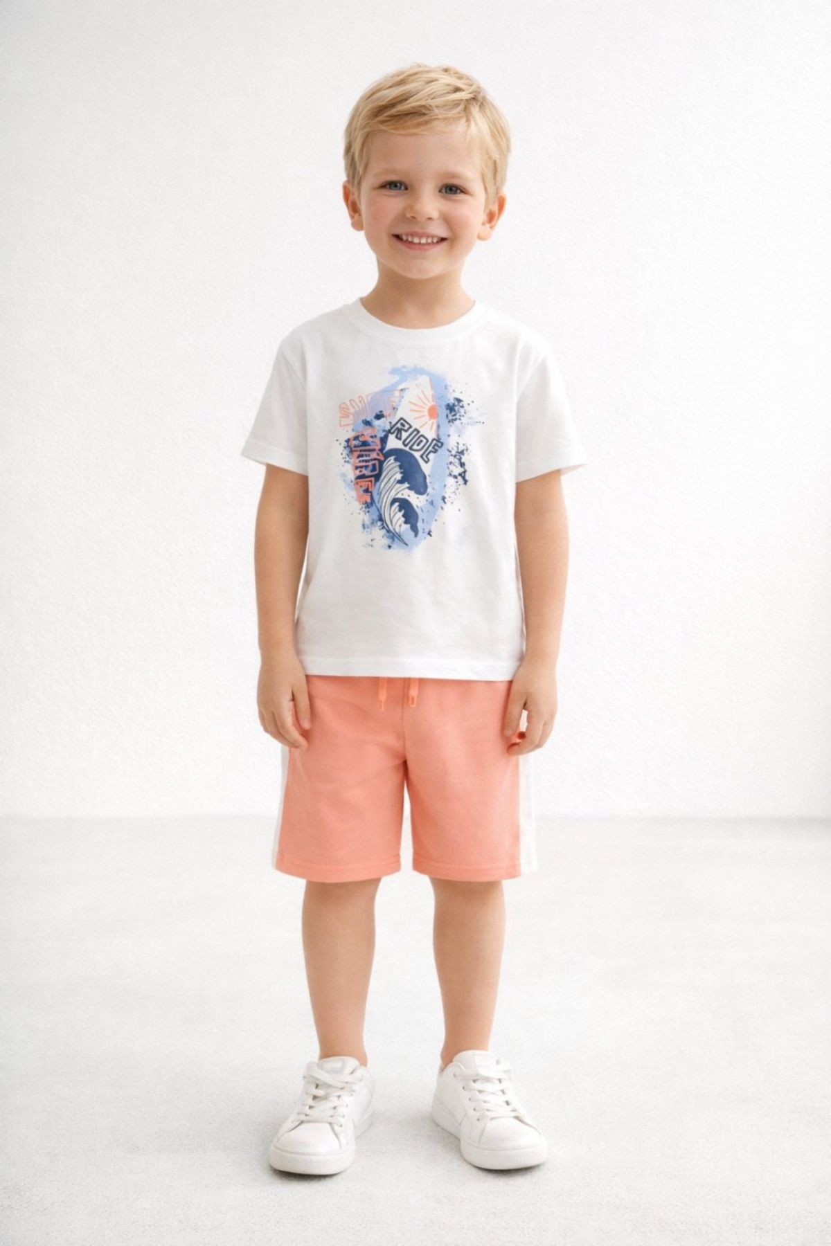 Детски комплект за момче с къс ръкав, оранжев цвят