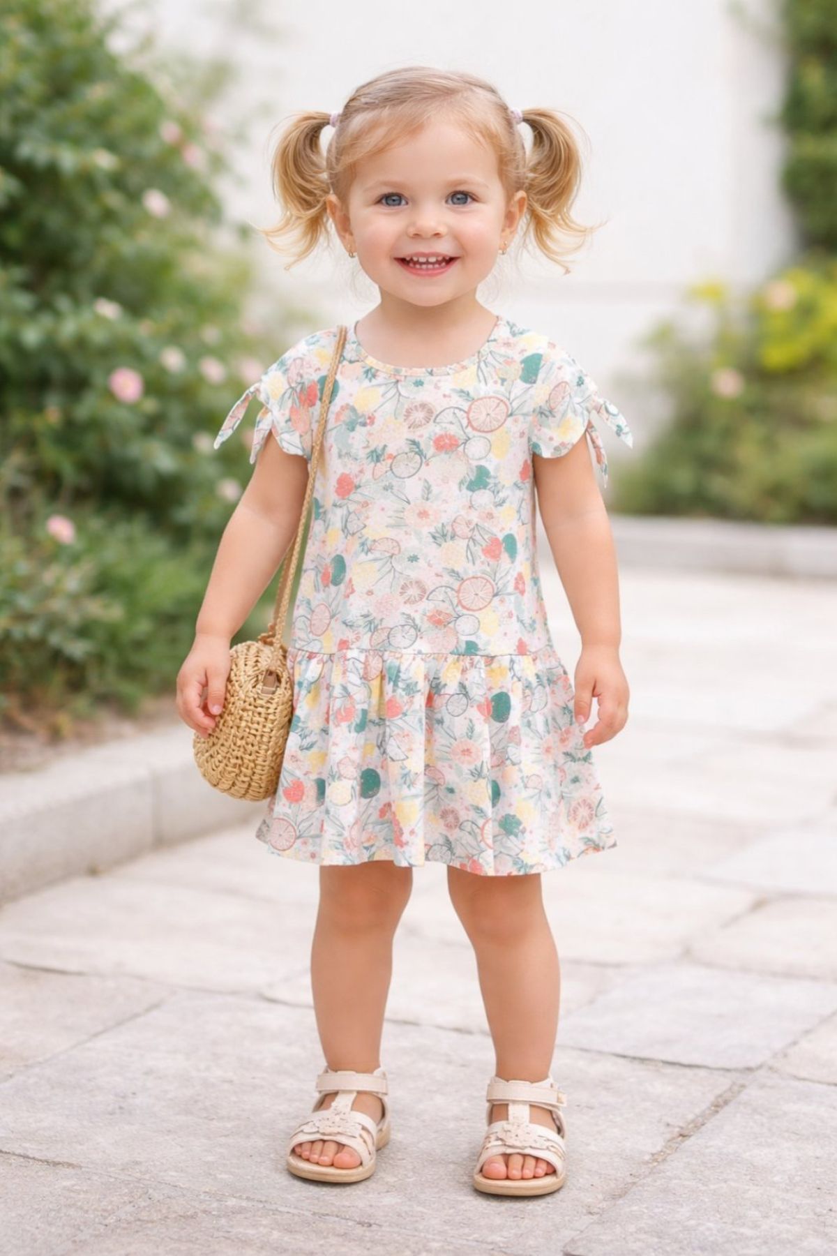 Детска рокля с къс ръкав, зелен цвят