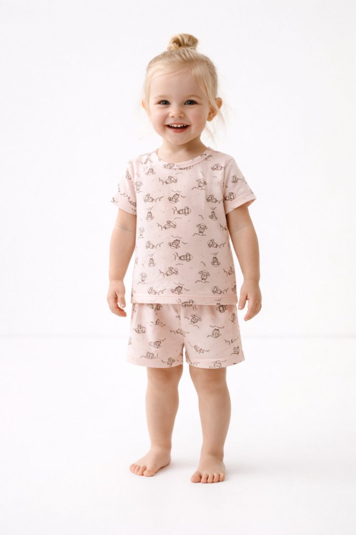 Детска пижама за момиче с къс ръкав, розов цвят