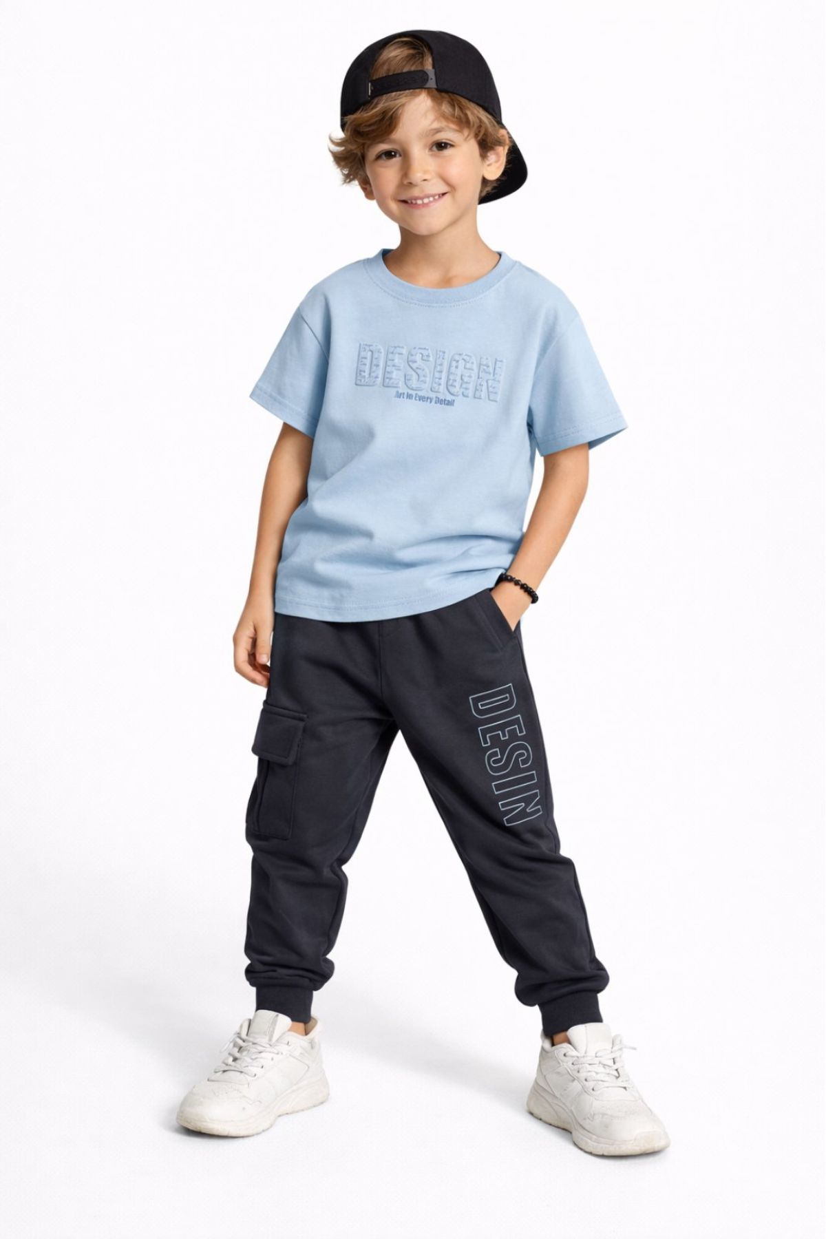 Детски комплект за момче с къс ръкав, светло син цвят