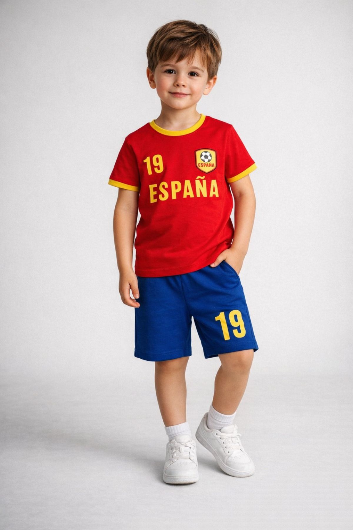 Детски комплект за момче с къс ръкав, червен цвят