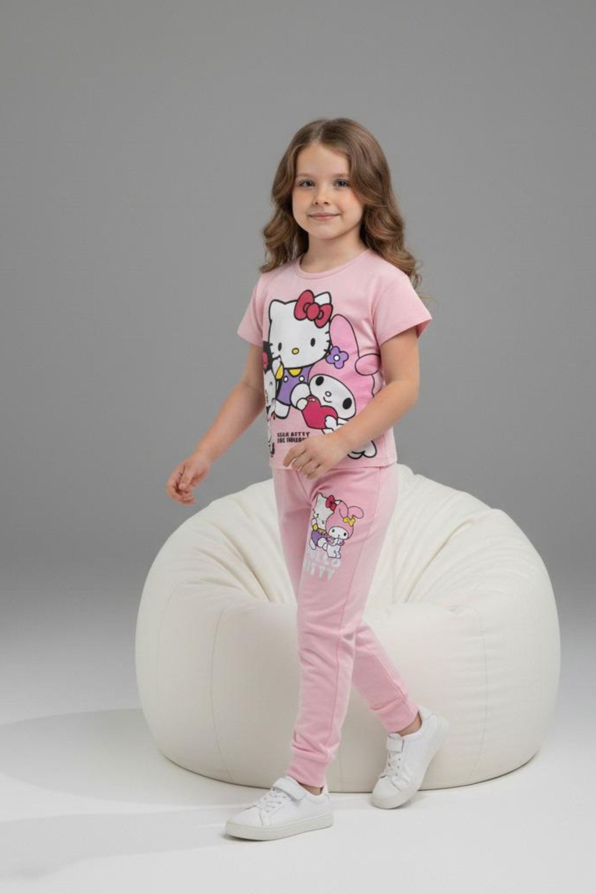 Детски комплект за момиче с къс ръкав, розов цвят