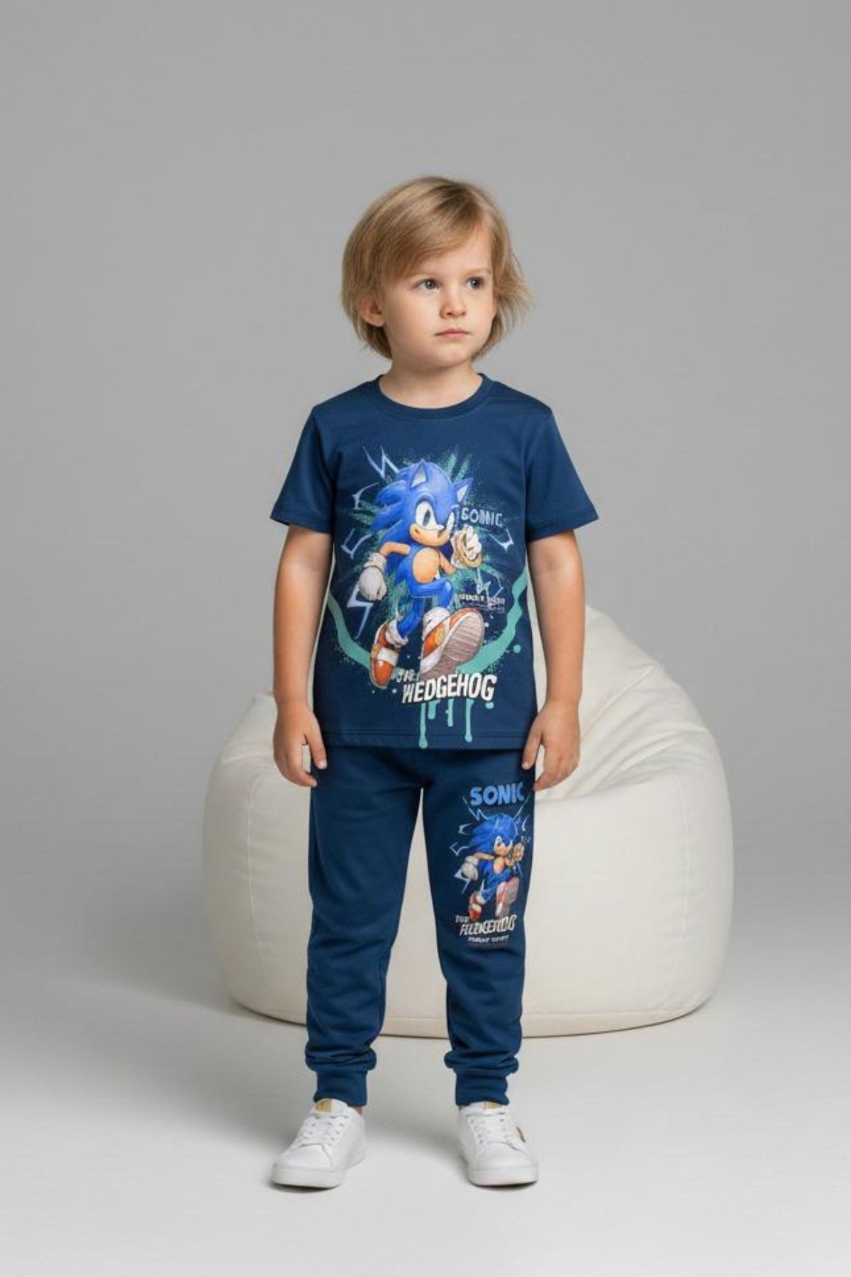 Детски комплект за момче с къс ръкав, тъмно син цвят