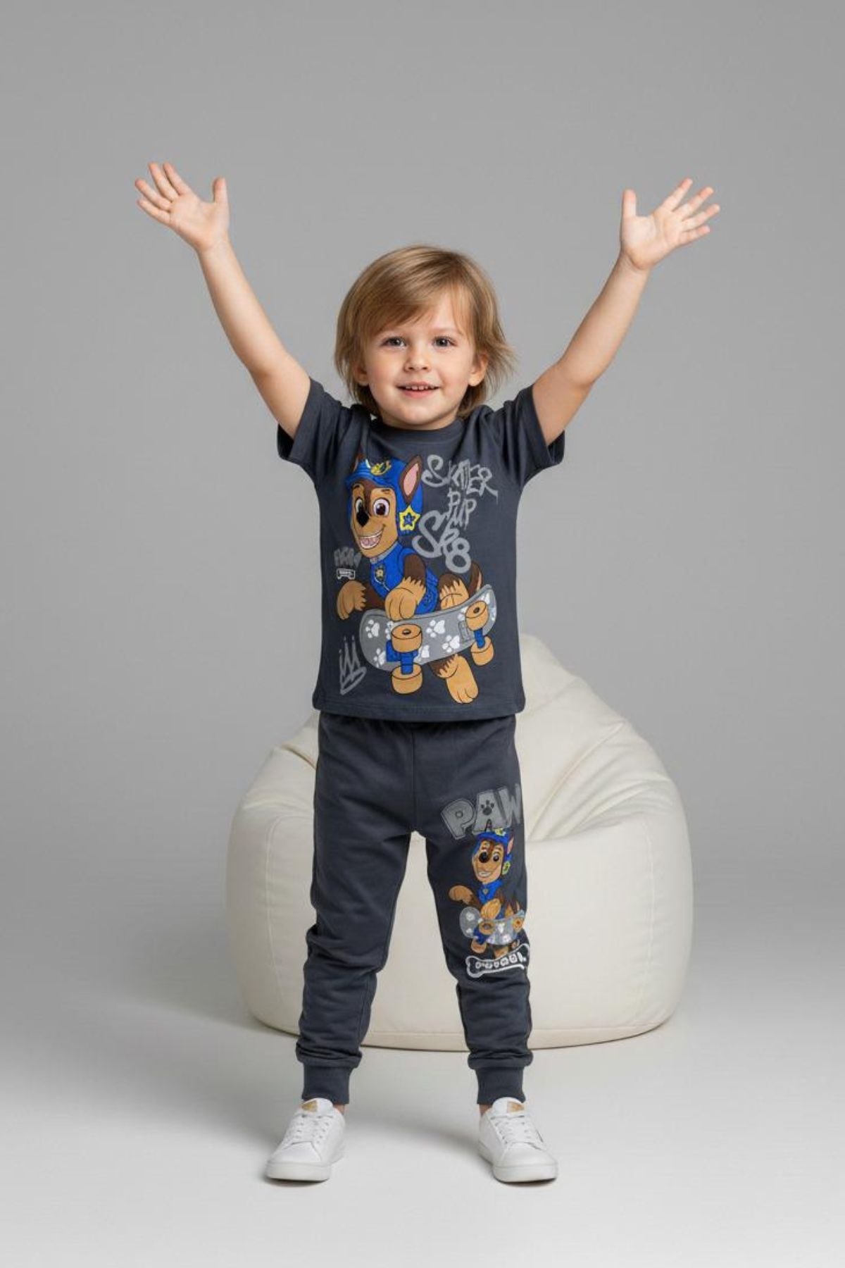 Детски комплект за момче с къс ръкав, тъмно сив цвят