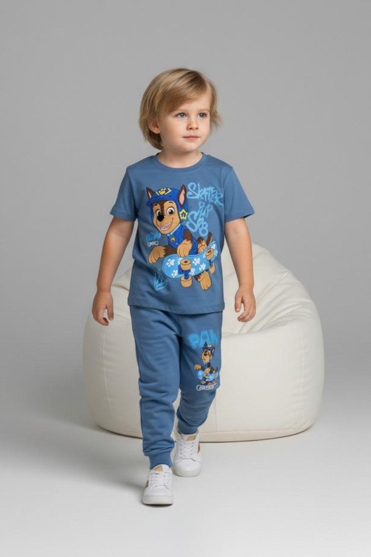 Детски комплект за момче с къс ръкав, син цвят