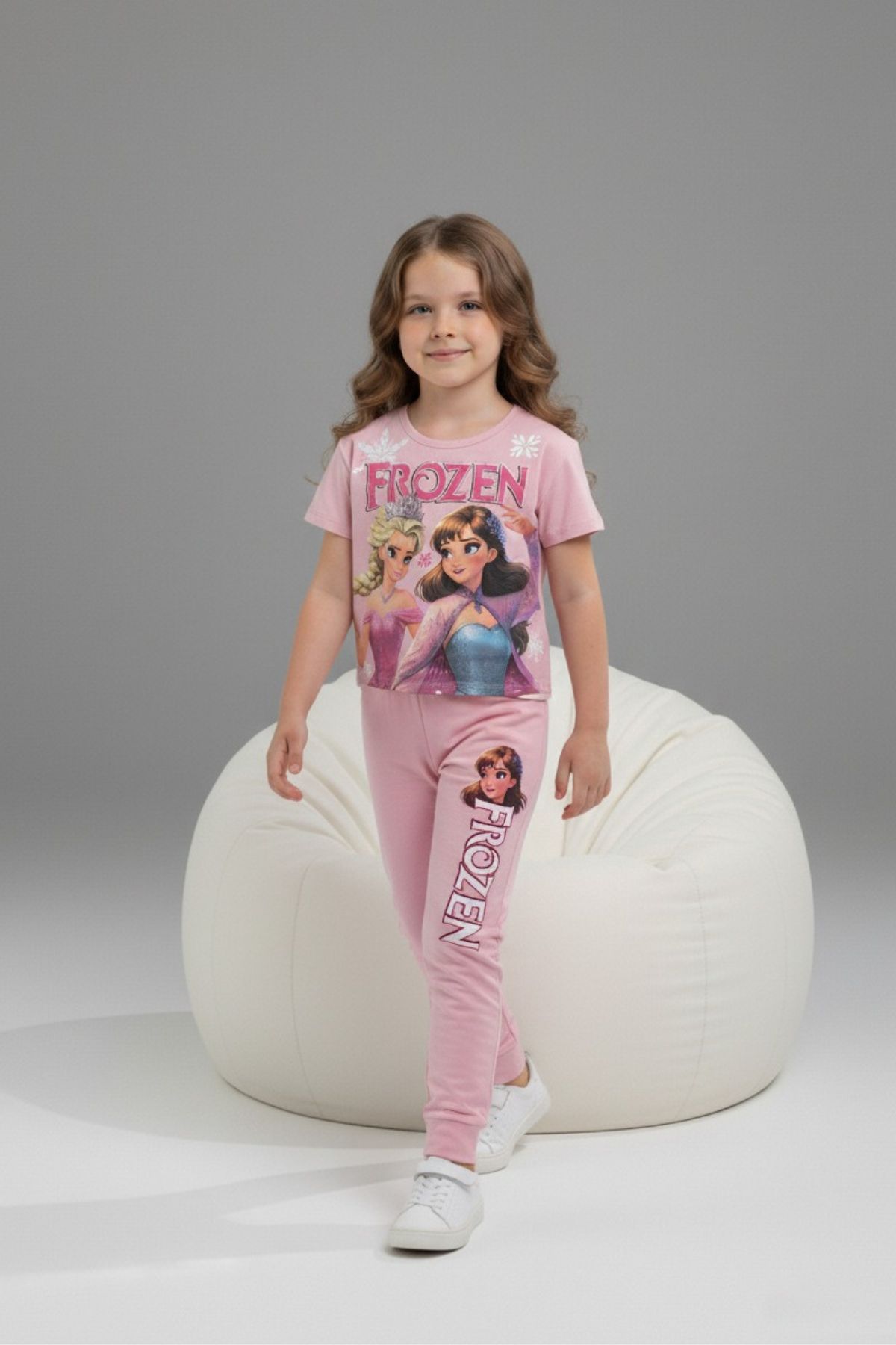 Детски комплект за момиче с къс ръкав, розов цвят