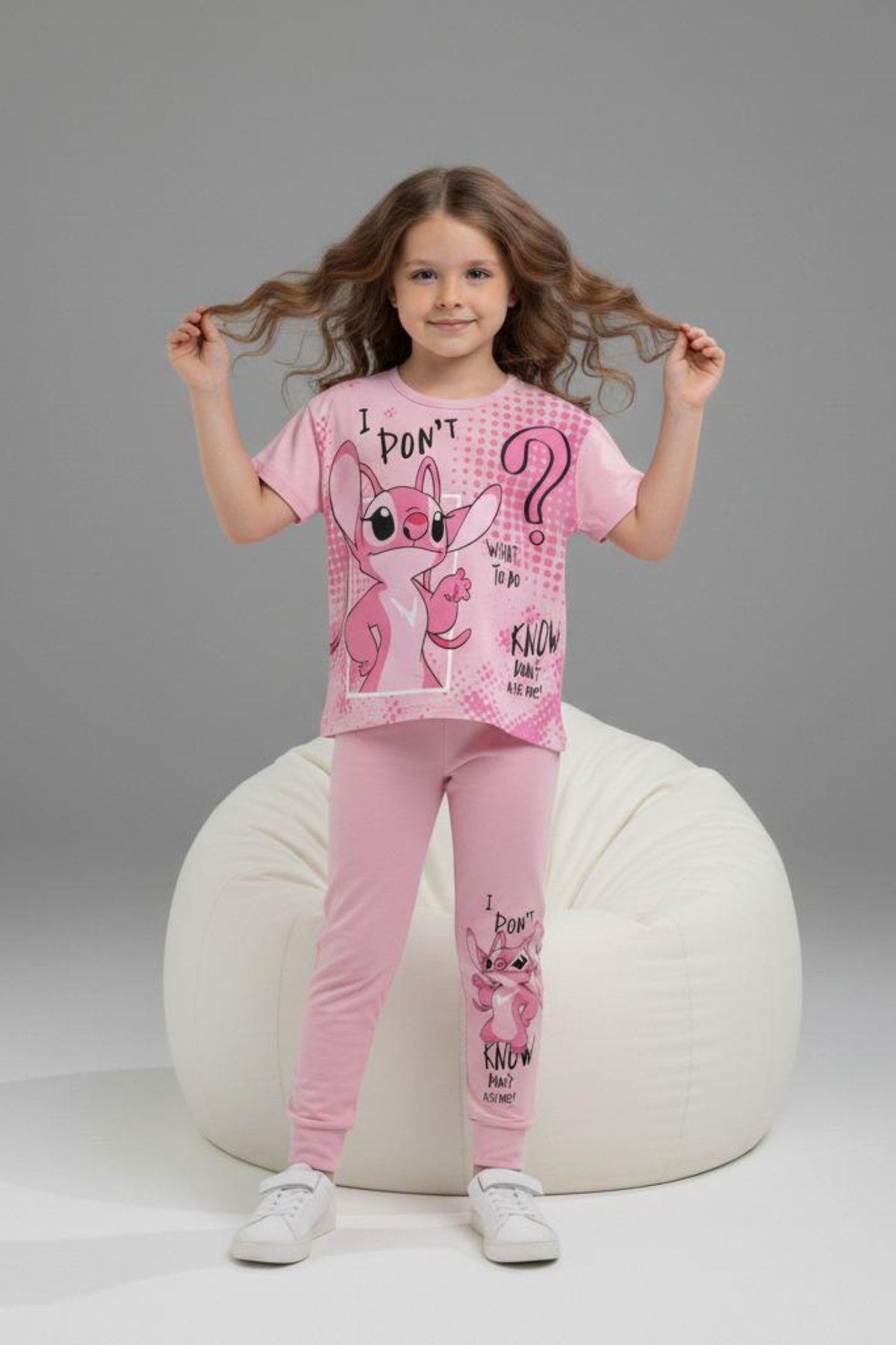 Детски комплект за момиче с къс ръкав, розов цвят