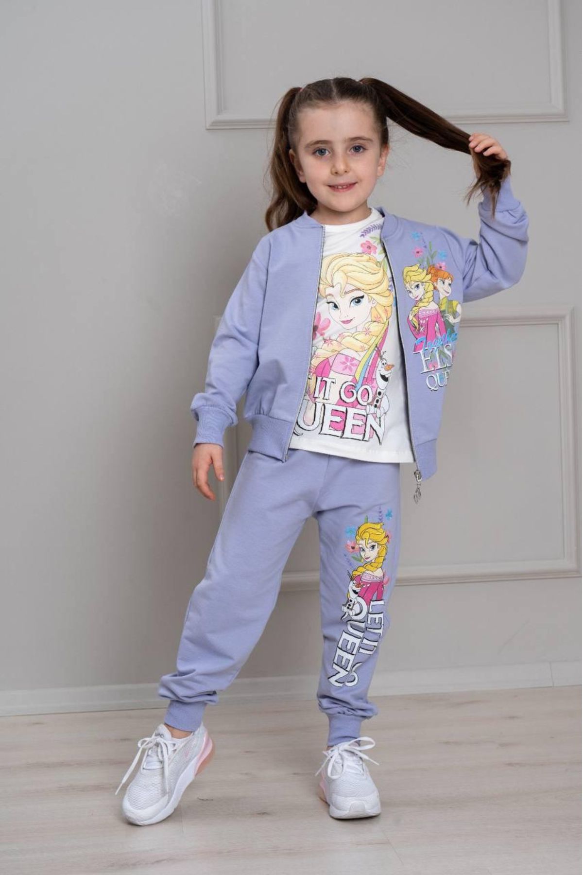 Детски комплект за момиче с дълъг ръкав 3 части, лилав цвят