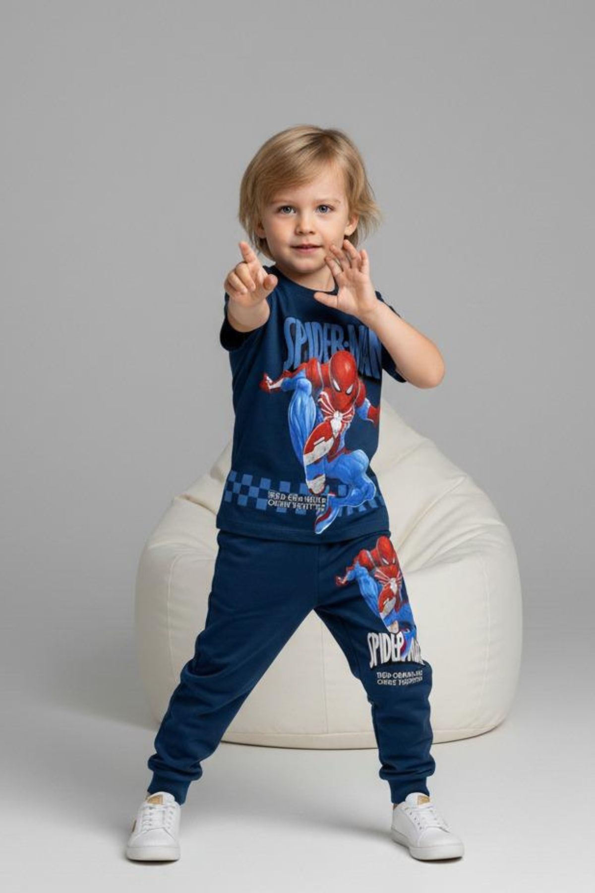 Детски комплект за момче с къс ръкав, тъмно син цвят