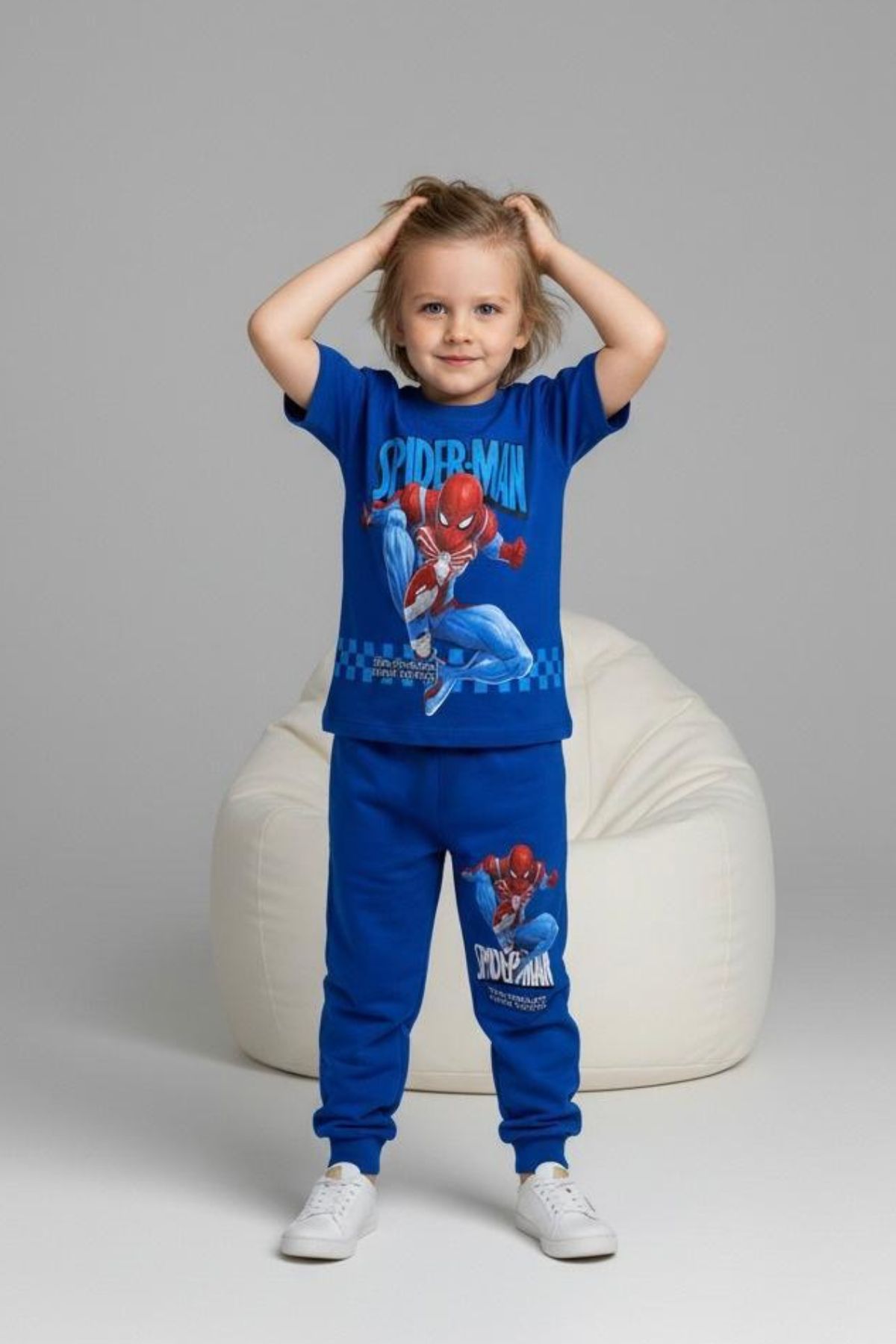 Детски комплект за момче с къс ръкав, син цвят