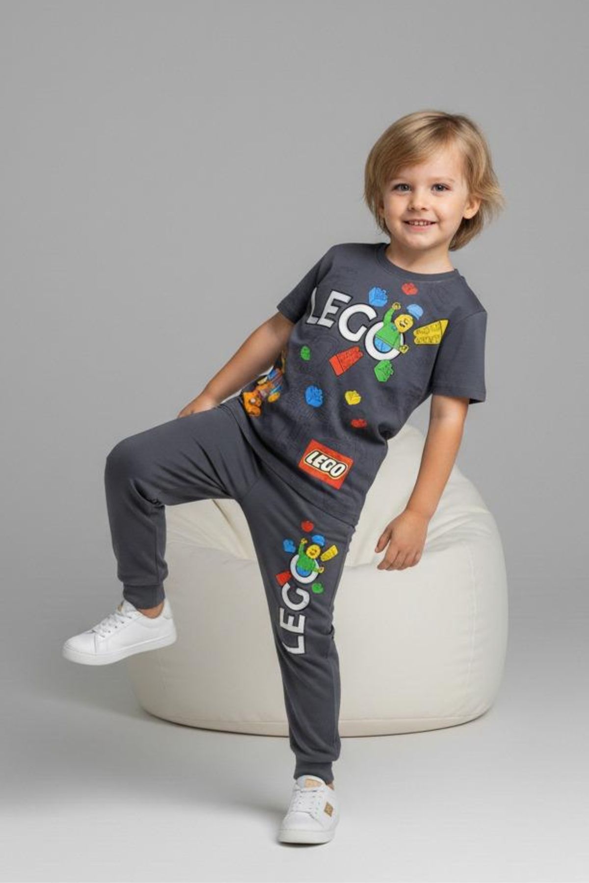 Детски комплект за момче с къс ръкав Lego, тъмно сив цвят  