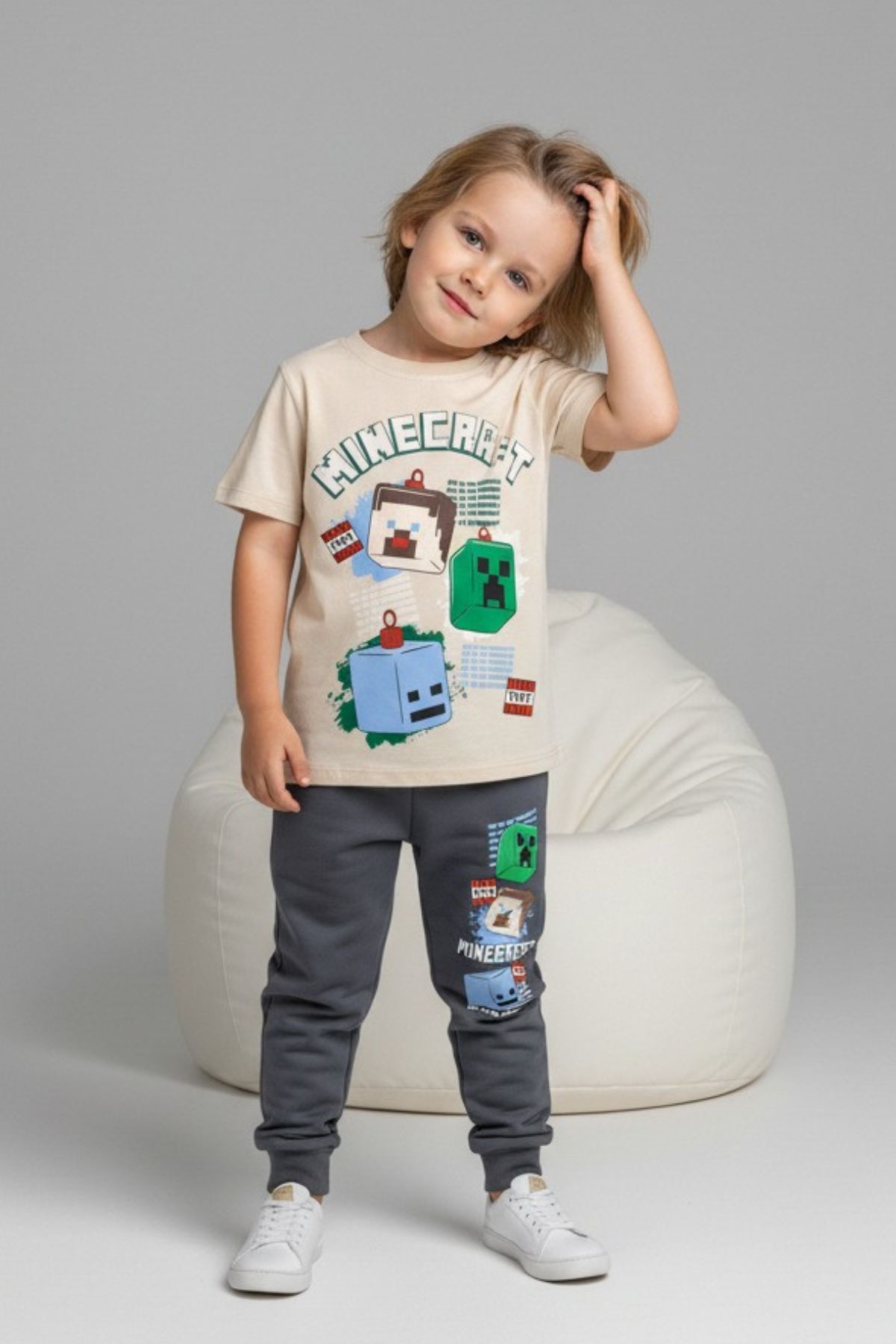 Детски комплект за момче с къс ръкав, сив цвят