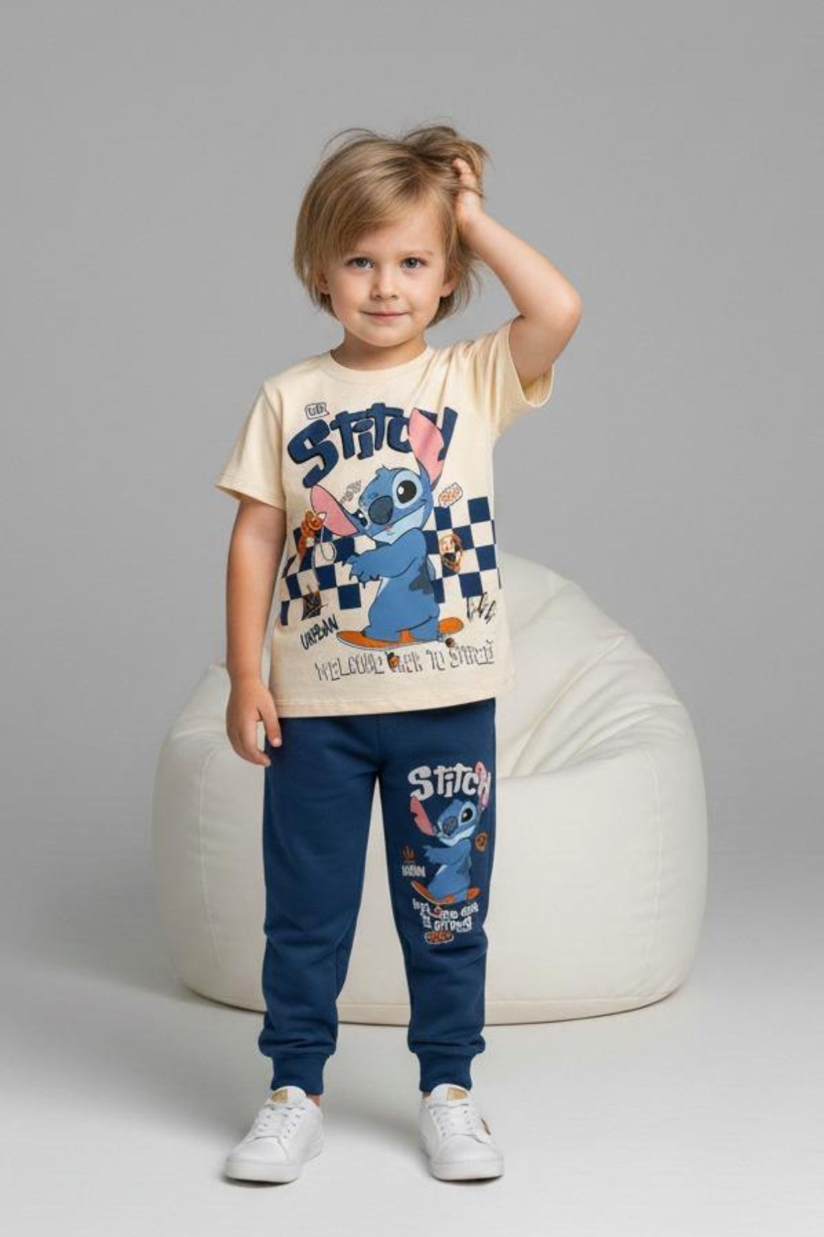 Детски комплект за момче с къс ръкав, тъмно син цвят