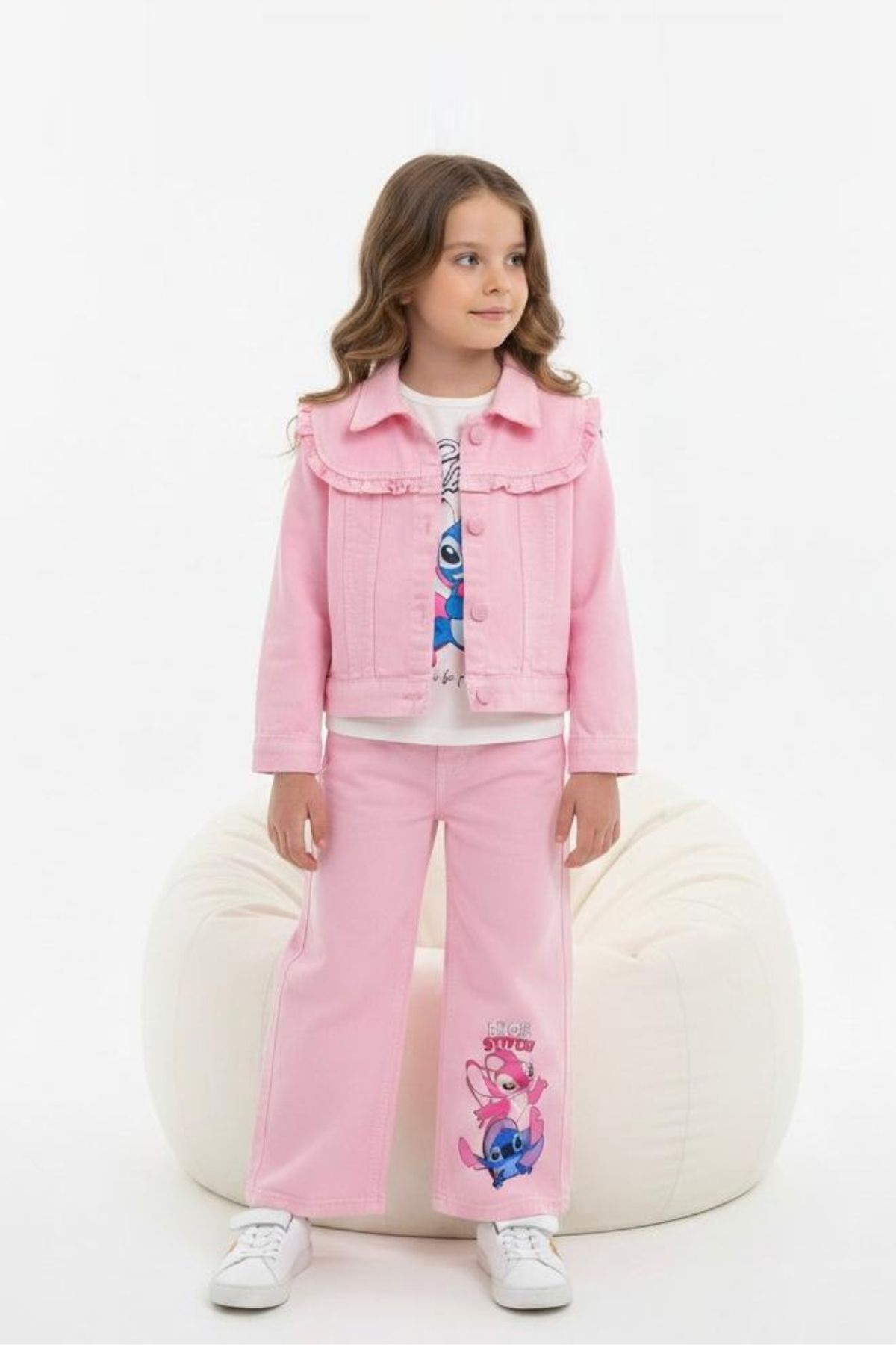 Детски комплект за момиче с дълъг ръкав 3 части, светло розов цвят