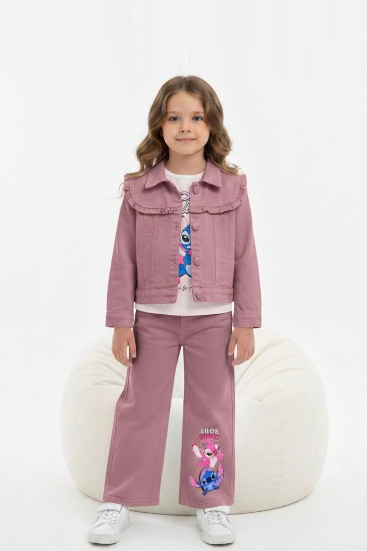 Детски комплект за момиче с дълъг ръкав 3 части, лилав цвят