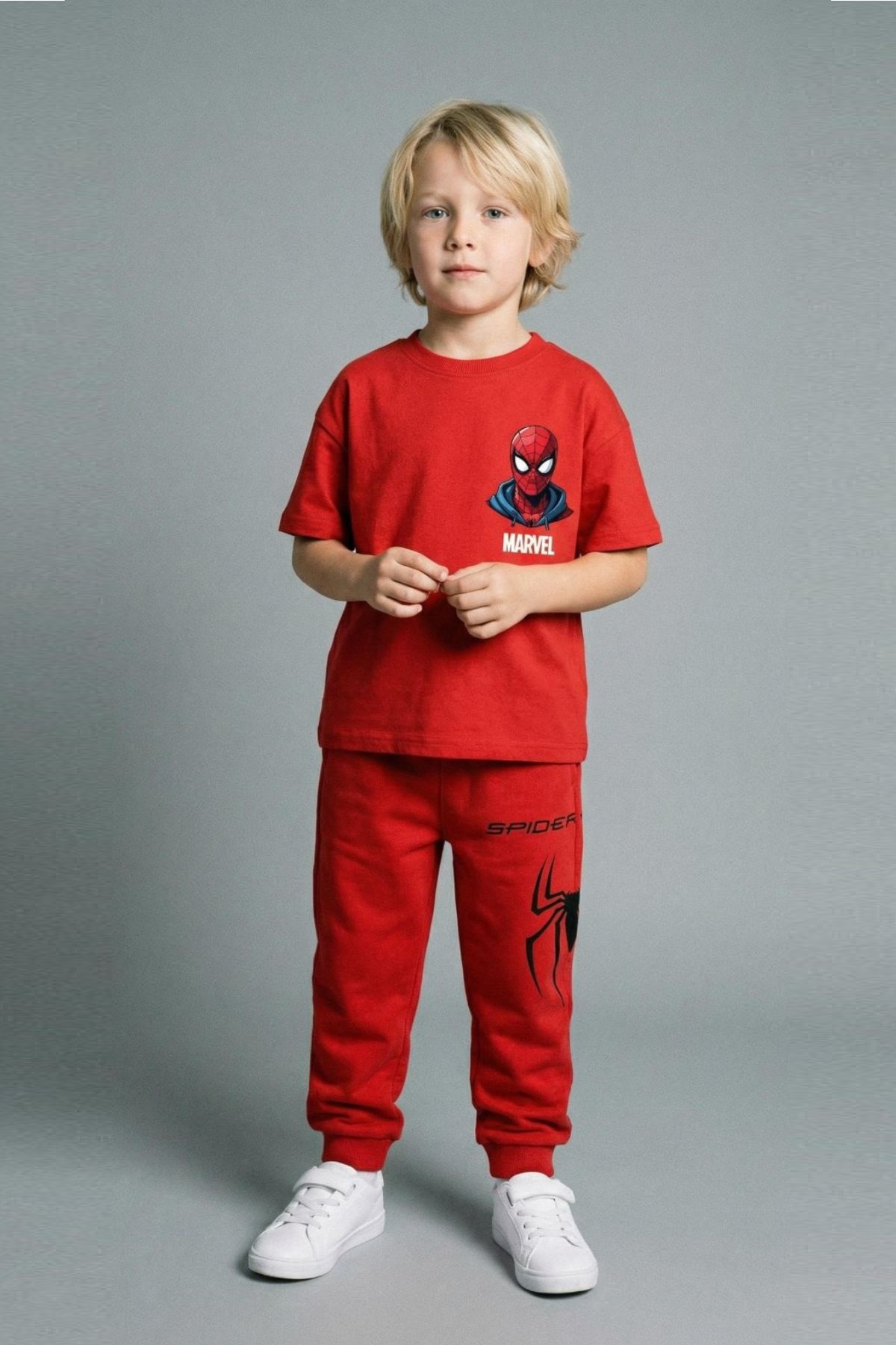 Детски комплект за момче с къс ръкав, червен цвят