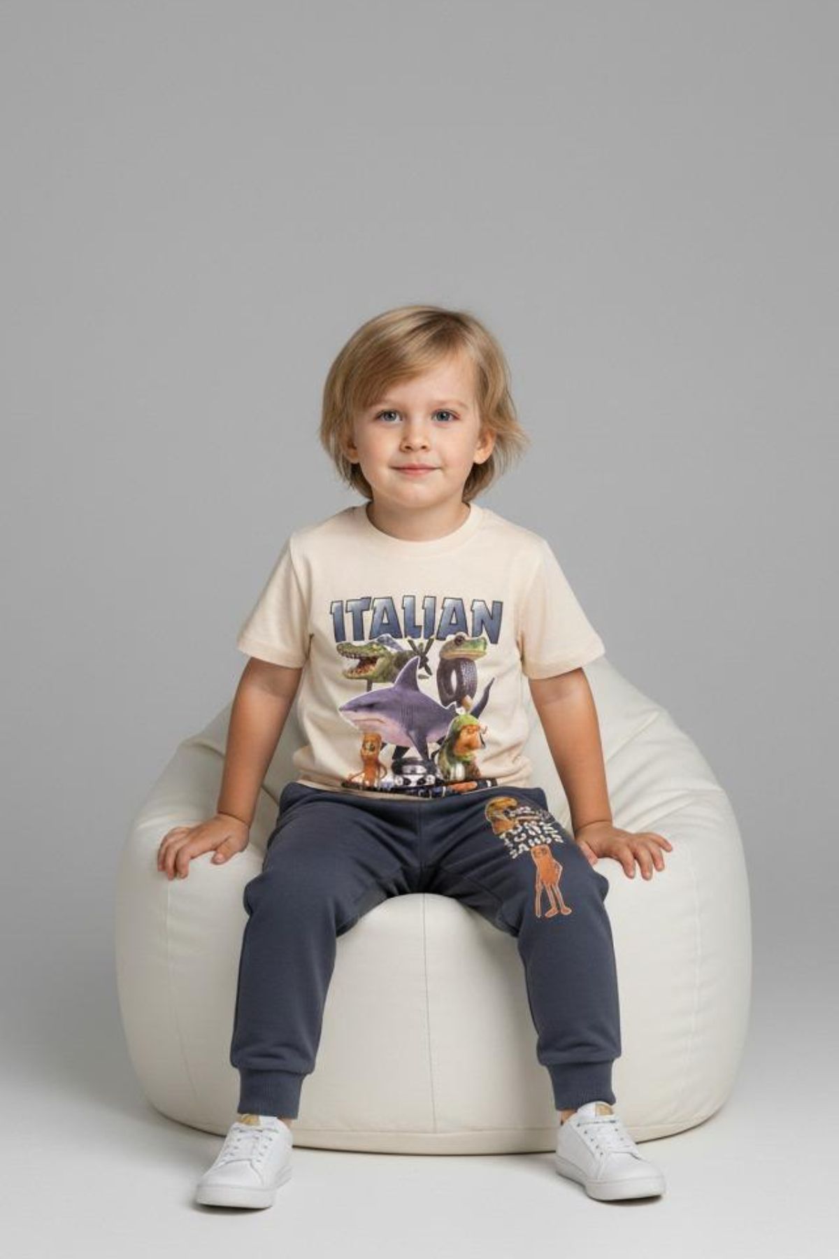 Детски комплект за момче с дълъг ръкав, тъмно сив цвят