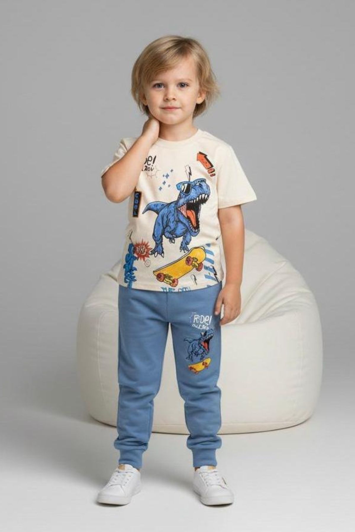 Детски комплект за момче с къс ръкав, син цвят