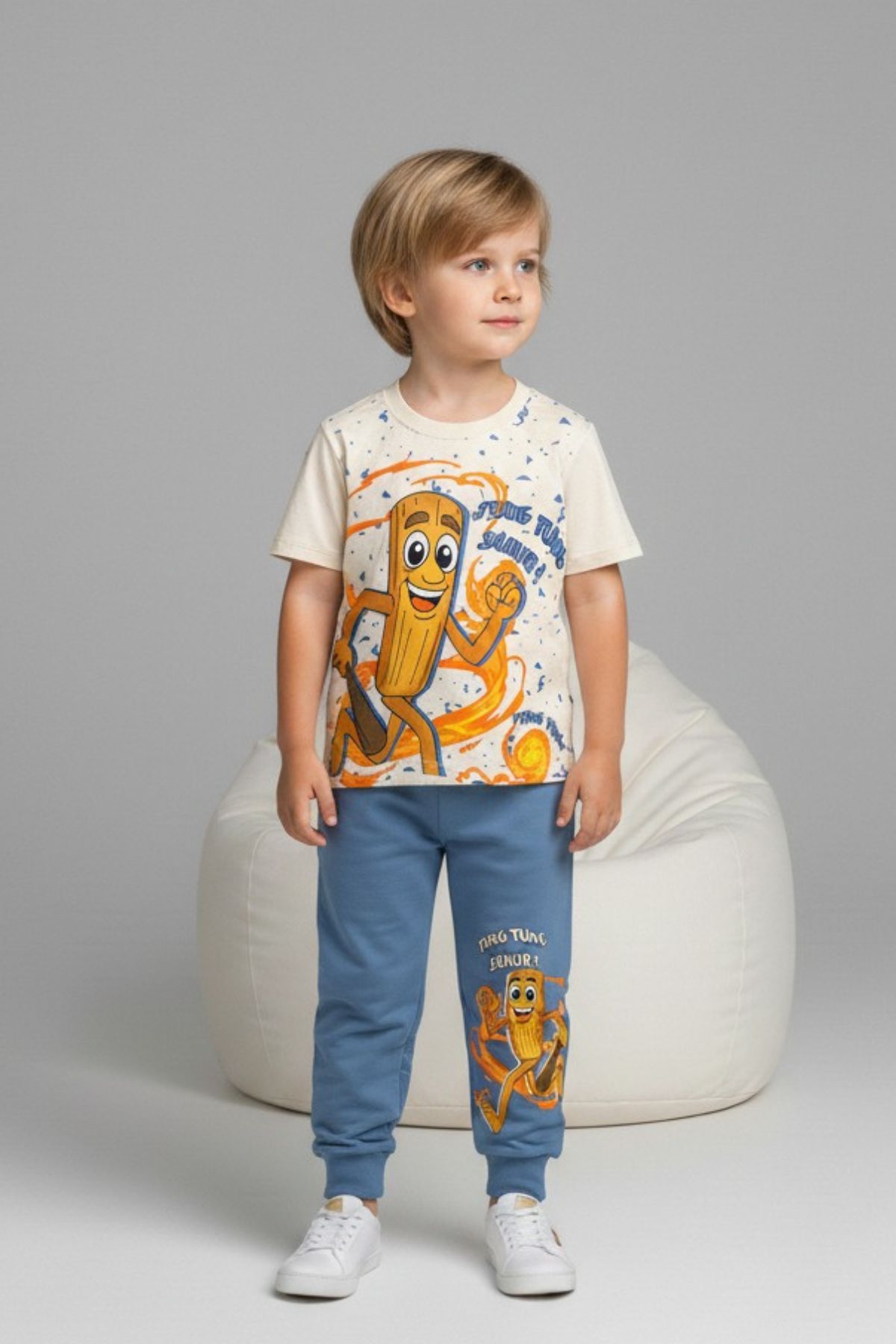 Детски комплект за момче с къс ръкав, син цвят