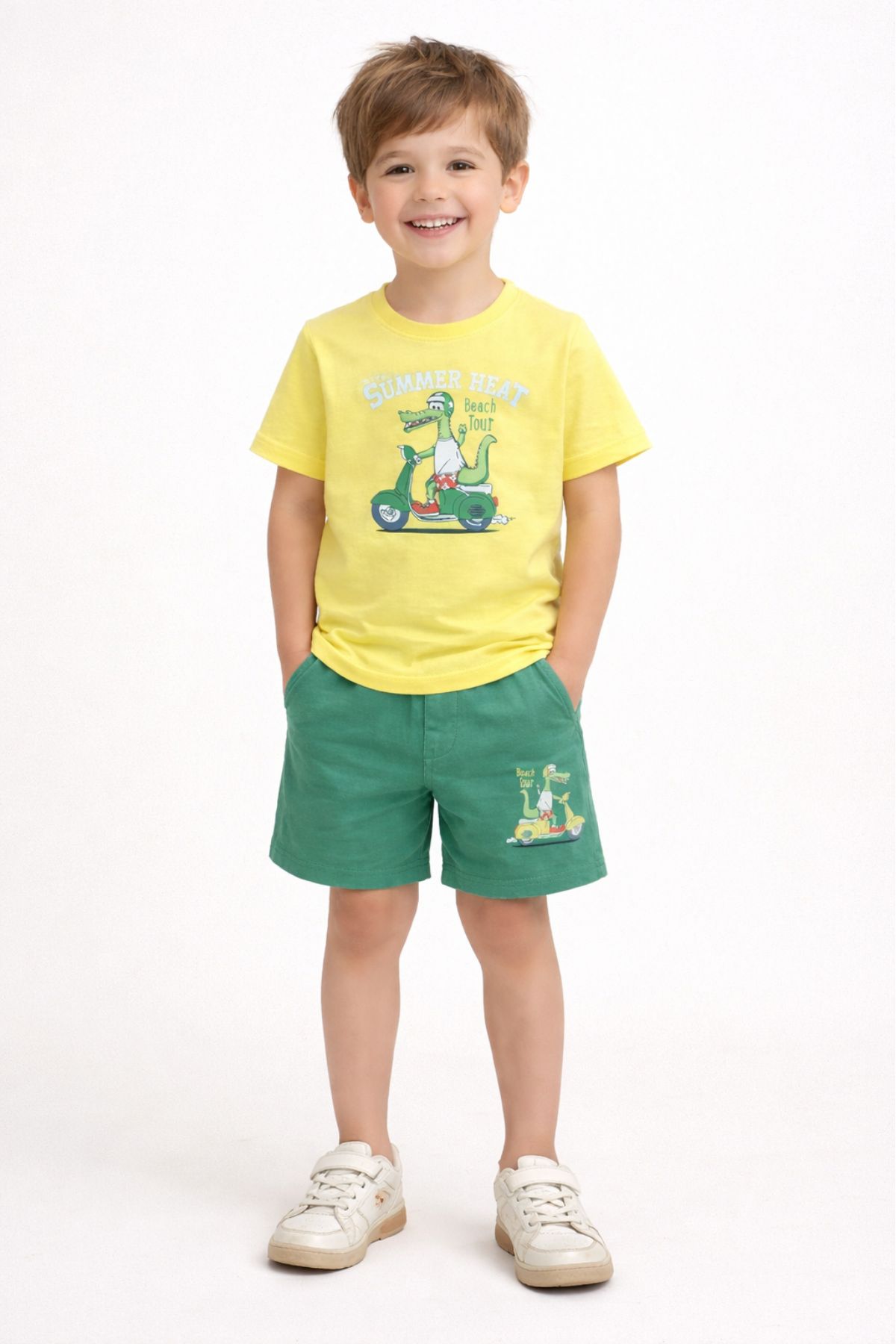 Детски комплект за момче с къс ръкав, жълт цвят