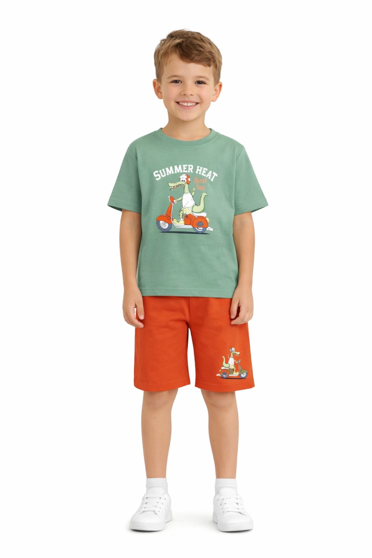 Детски комплект за момче с къс ръкав, зелен цвят
