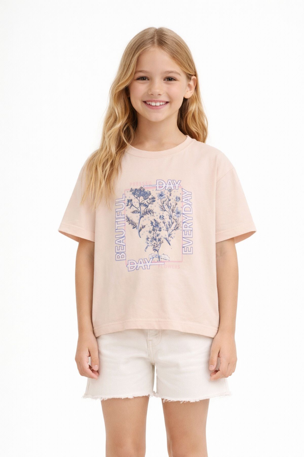 Детска тениска за момиче, свтло розов цвят